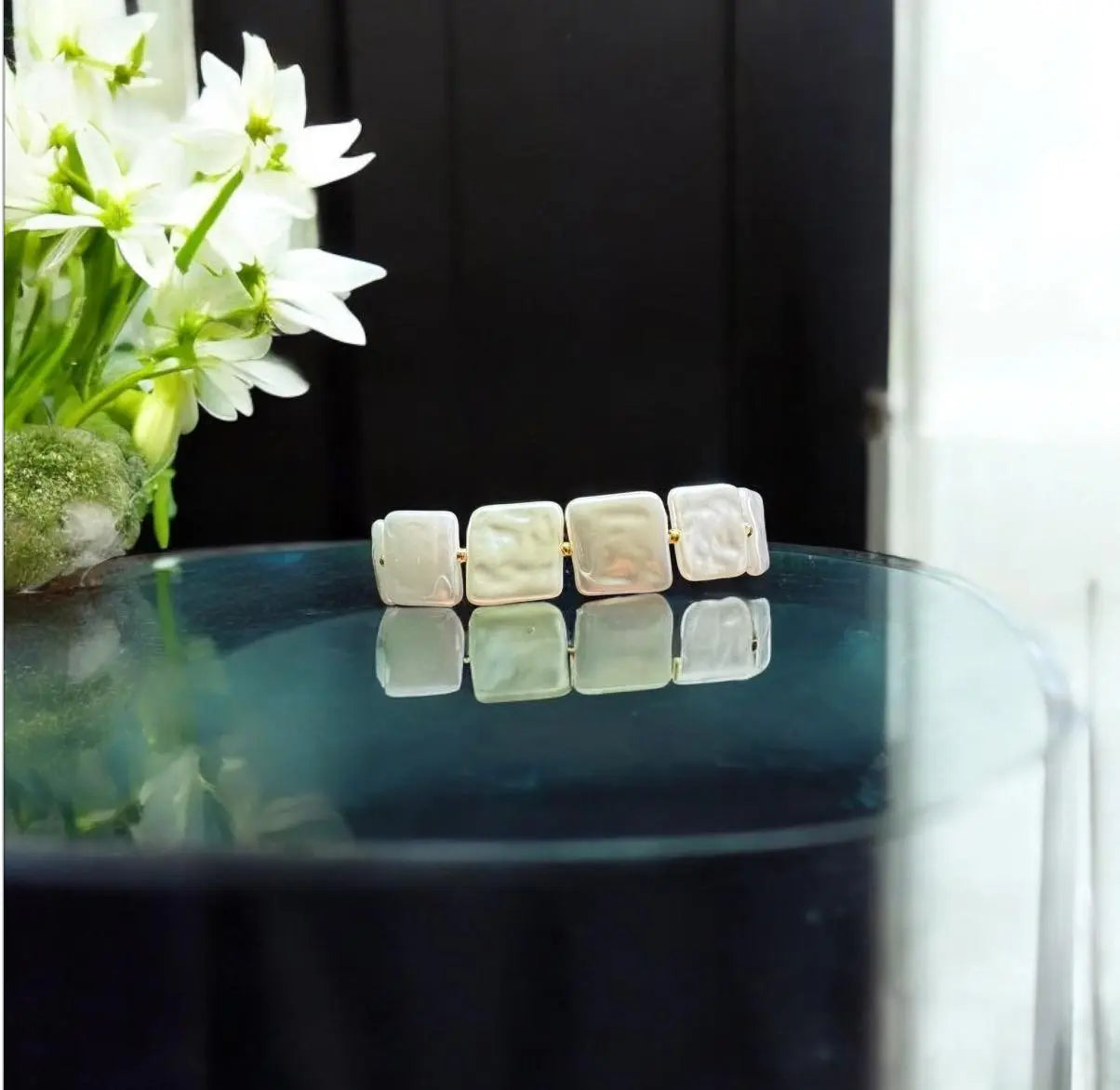 Square Pearl Bracelet: Magnetic Clasp, Elastic Wedding Jewelry MehrArt collections