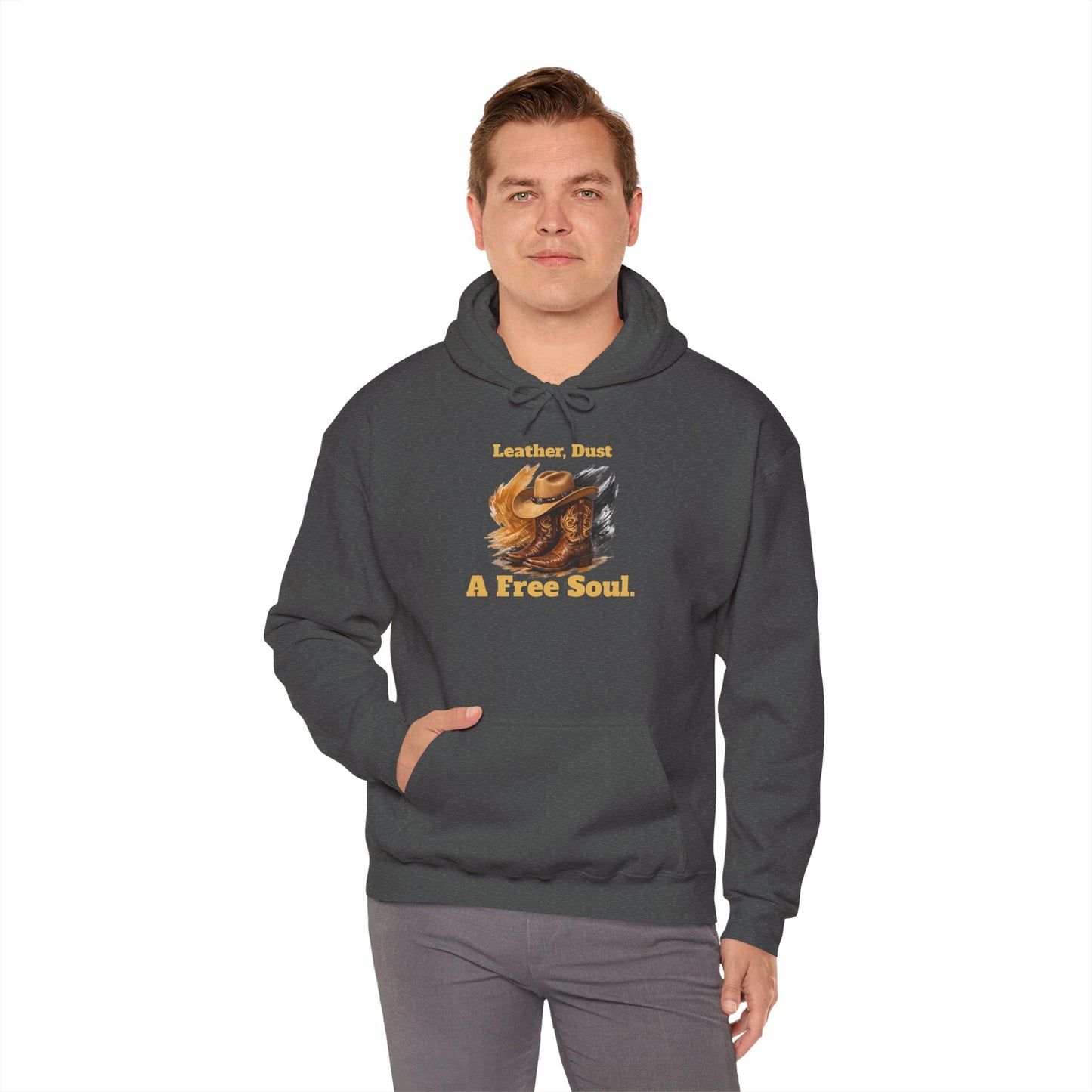'Leather, Dust, A Free Soul' Hoodie — Vintage Boho Leather-Look Sweatshirt