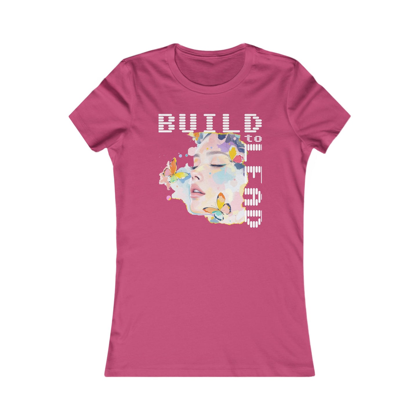 Build to Lead' Women's Tee —Floral Butterfly Face Art Graphic Shirt