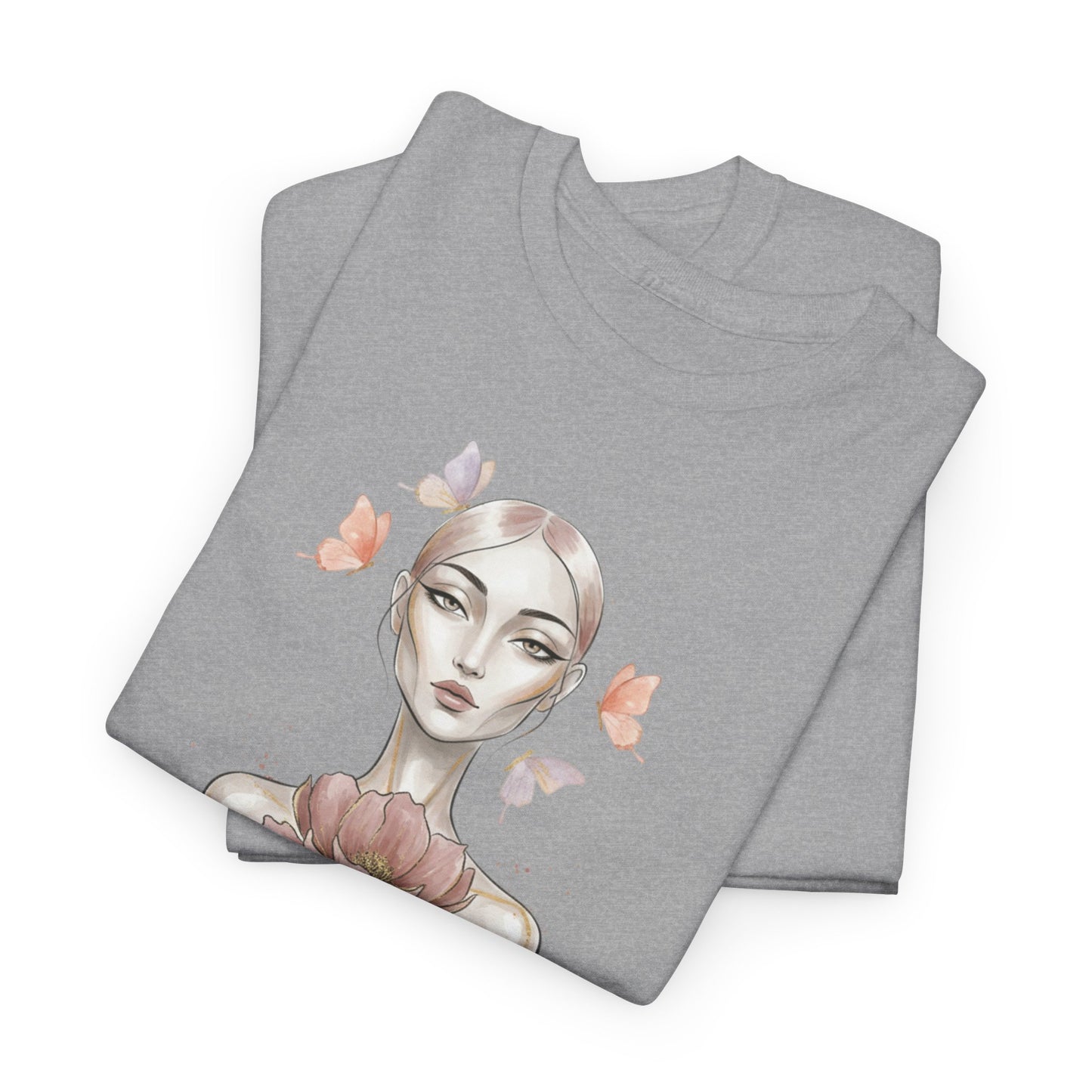 Grace in Power Tee — Feminine Portrait Floral Graphic T‑Shirt