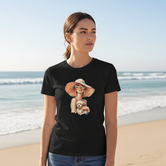 Woman in Sun Hat Holding Puppy T-Shirt – Cute Summer Dog Lover Tee
