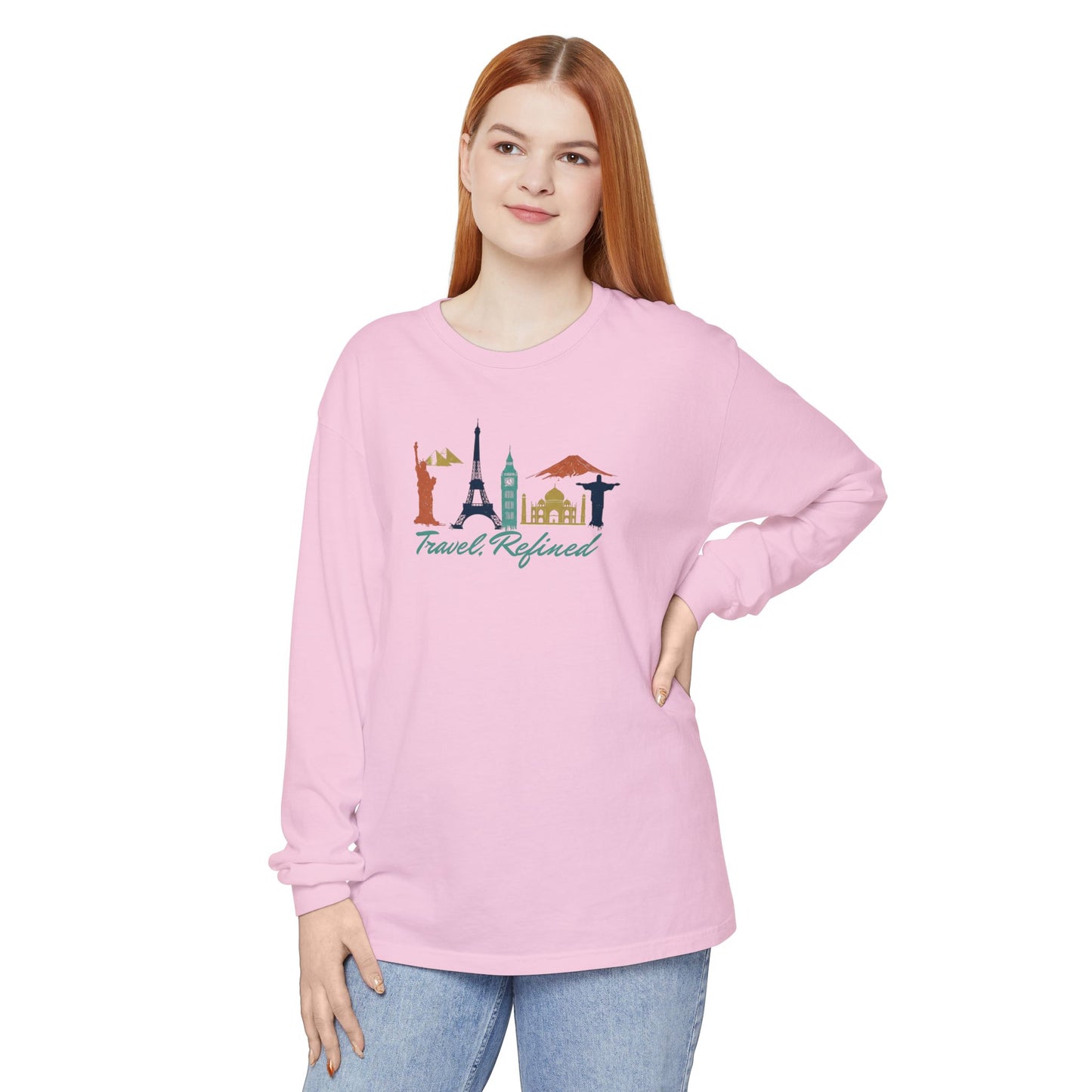 Travel Refined Long Sleeve T-Shirt — World Landmarks Graphic