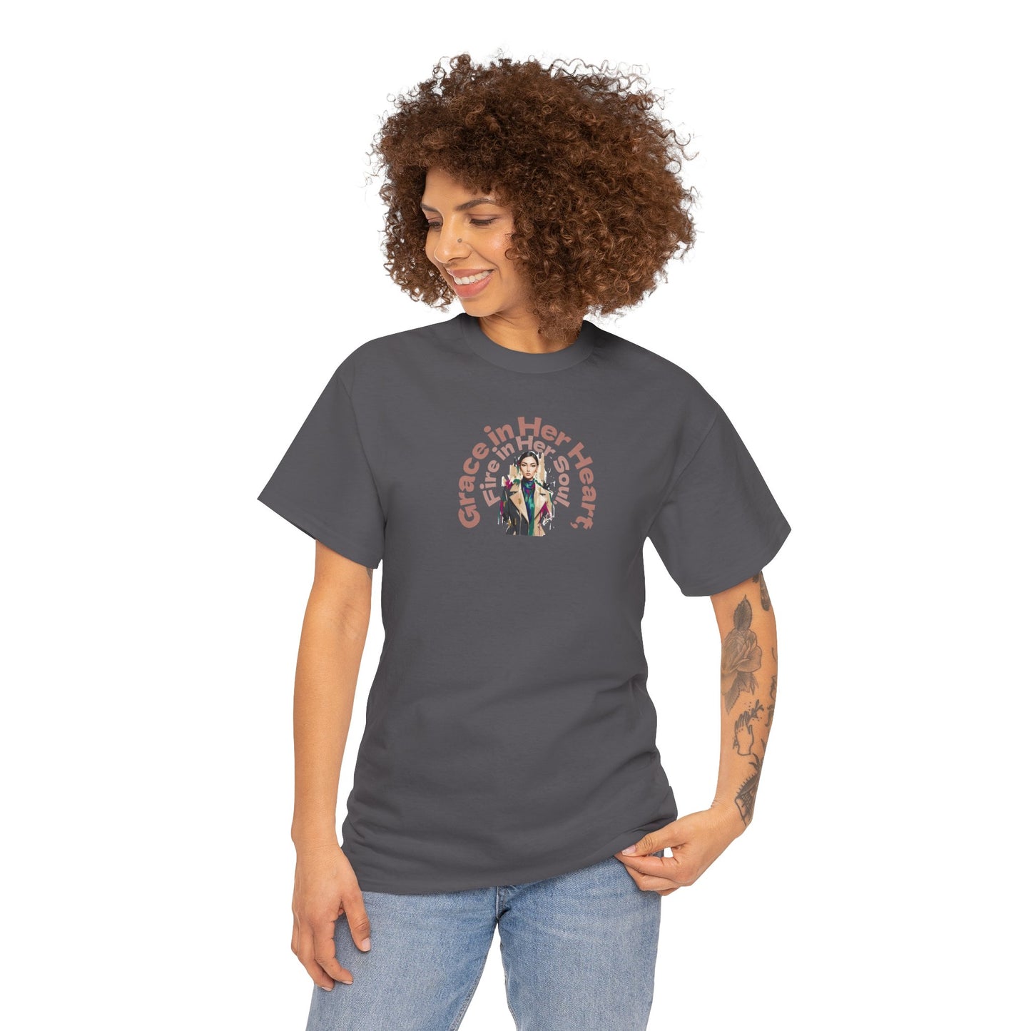 Grace in Her Heart, Fire in Her Soul T-Shirt — Inspirational Women's Graphic Tee