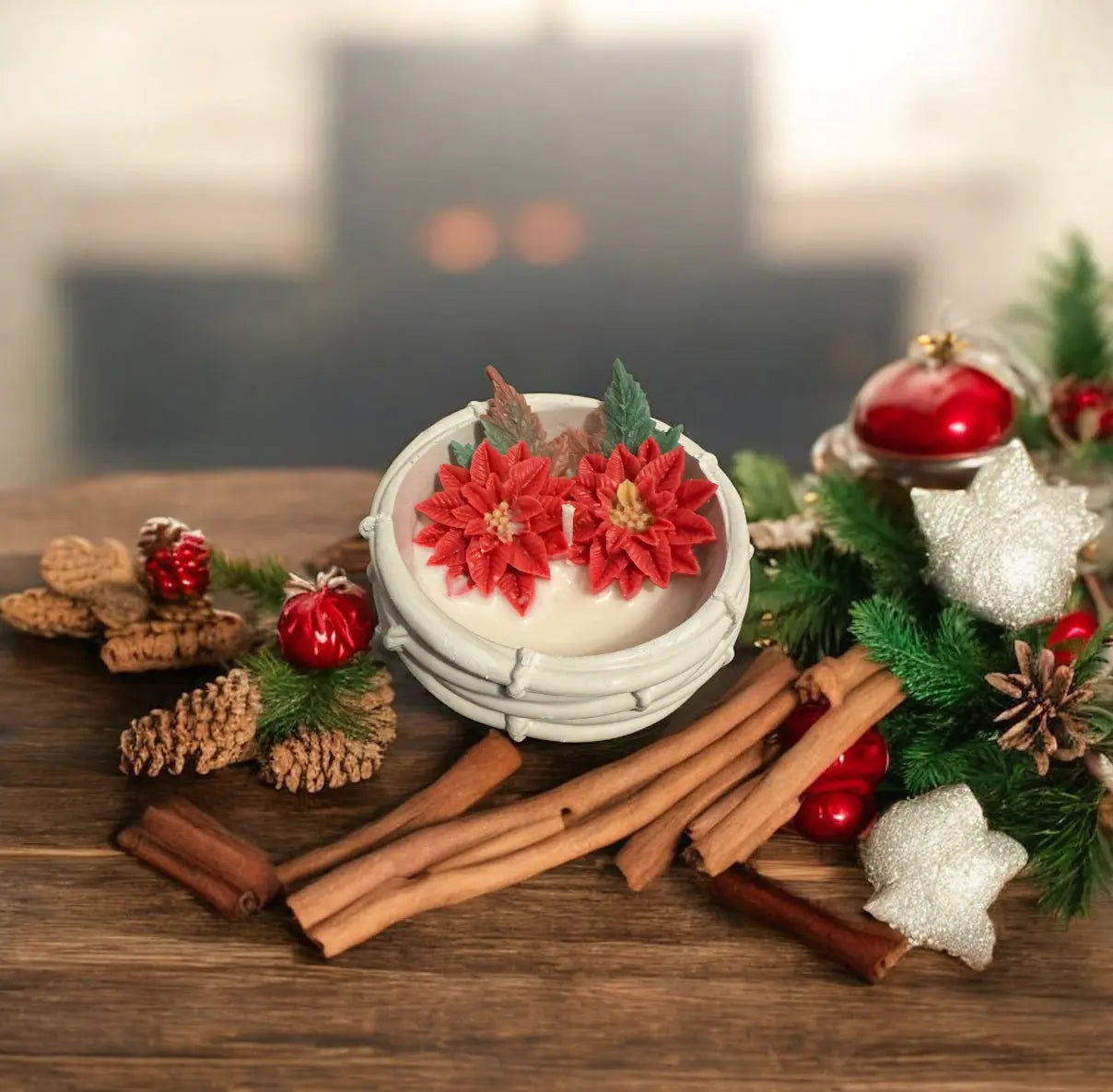 Christmas Poinsettia Candle | Handmade Poinsettia Candle - MehrArt collections