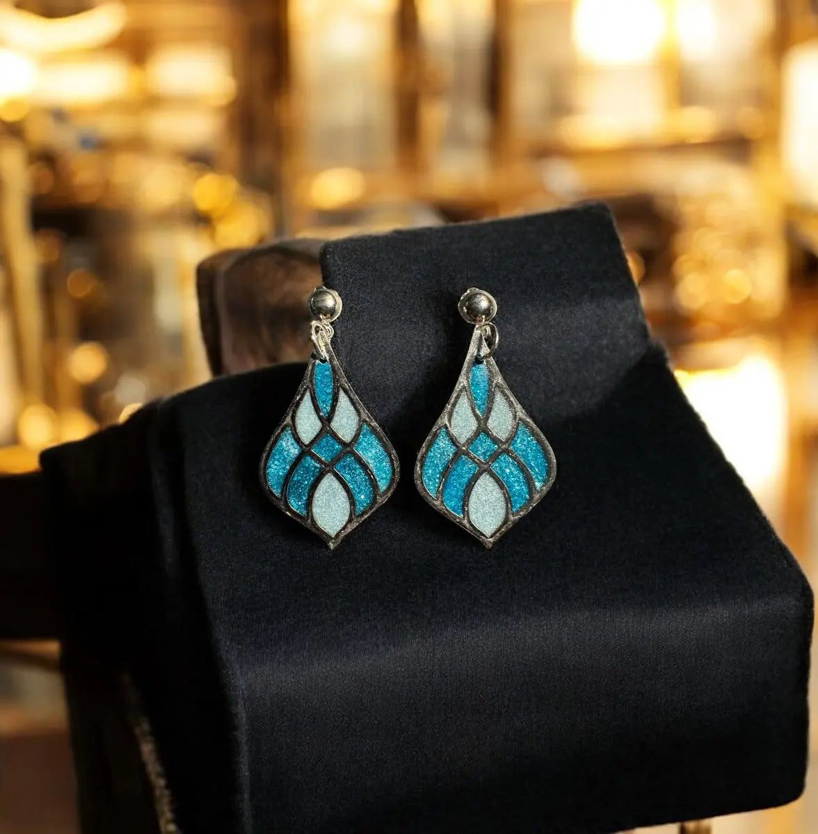 Frosty blue Winter Wonderland Christmas Ornament Earrings - MehrArt collections
