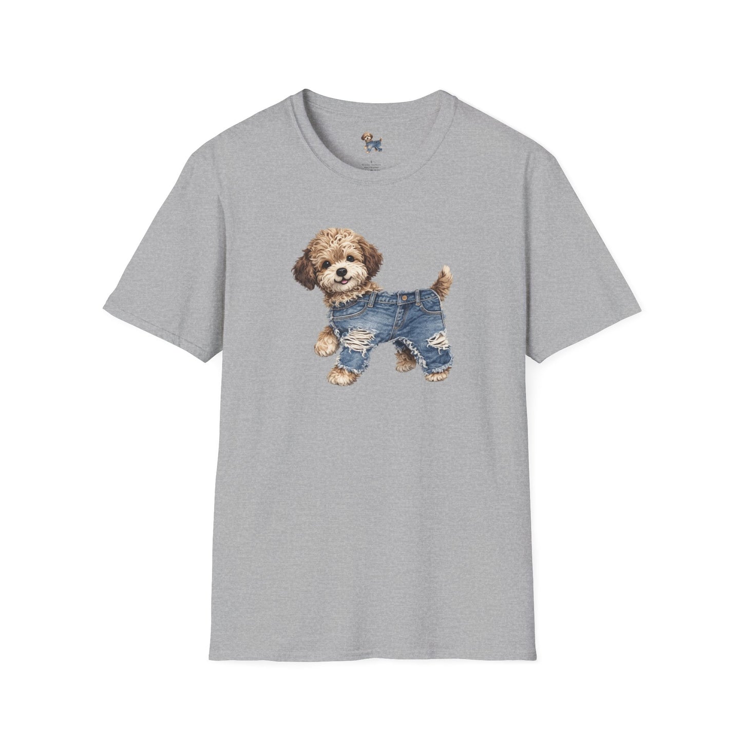 Cute Puppy in Denim T-Shirt — Adorable Dog Graphic Tee