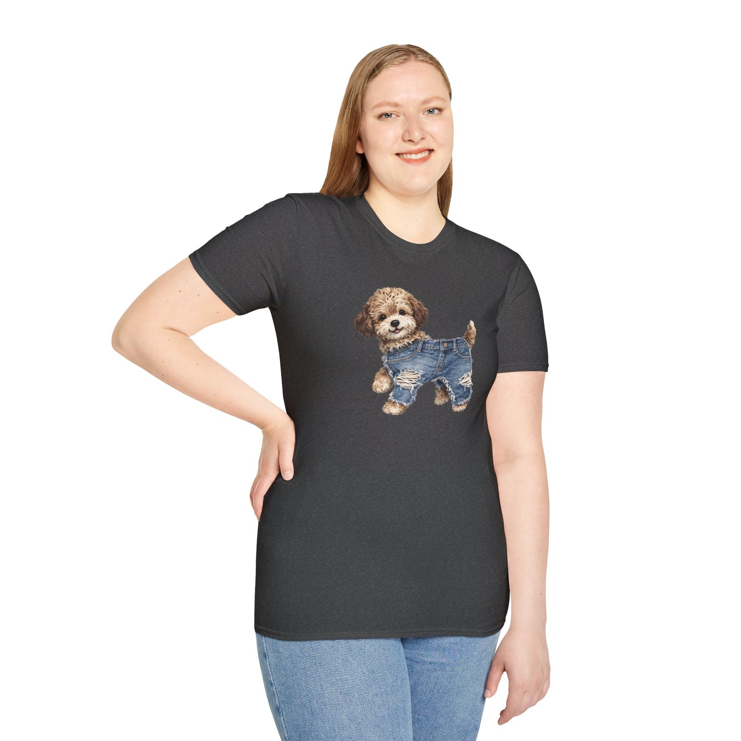 Cute Puppy in Denim T-Shirt — Adorable Dog Graphic Tee