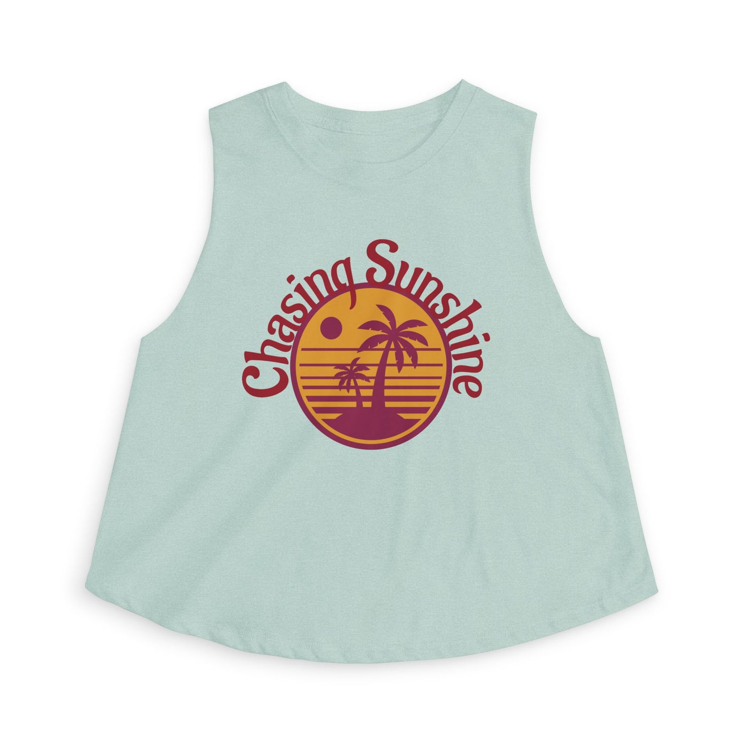 Chasing Sunshine Women's Crop Tank — Retro Sunset Palm Beach Top