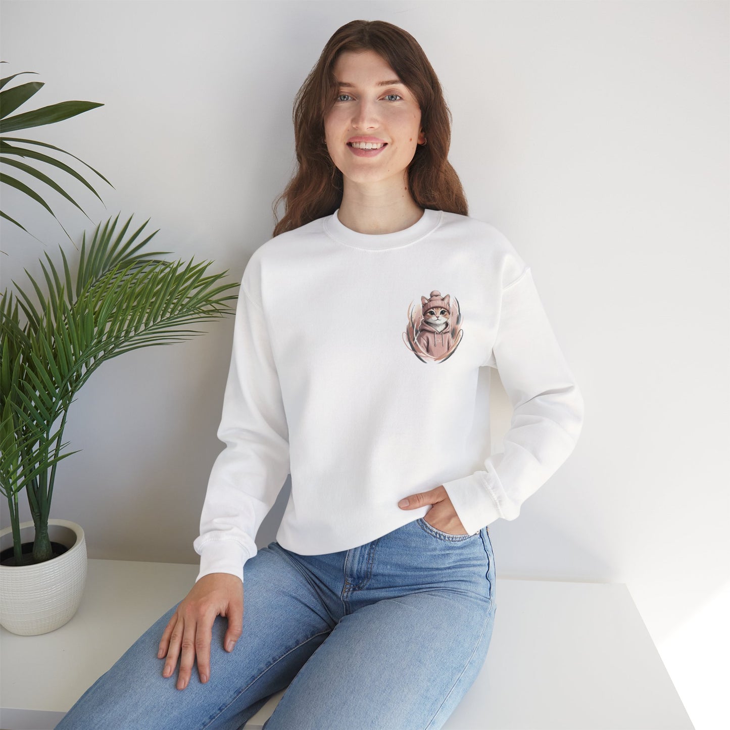 Cat Stays Warm Sweatshirt — Cozy Cat Lover Crewneck