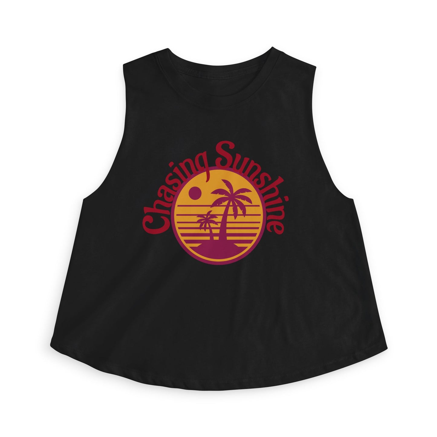 Chasing Sunshine Women's Crop Tank — Retro Sunset Palm Beach Top