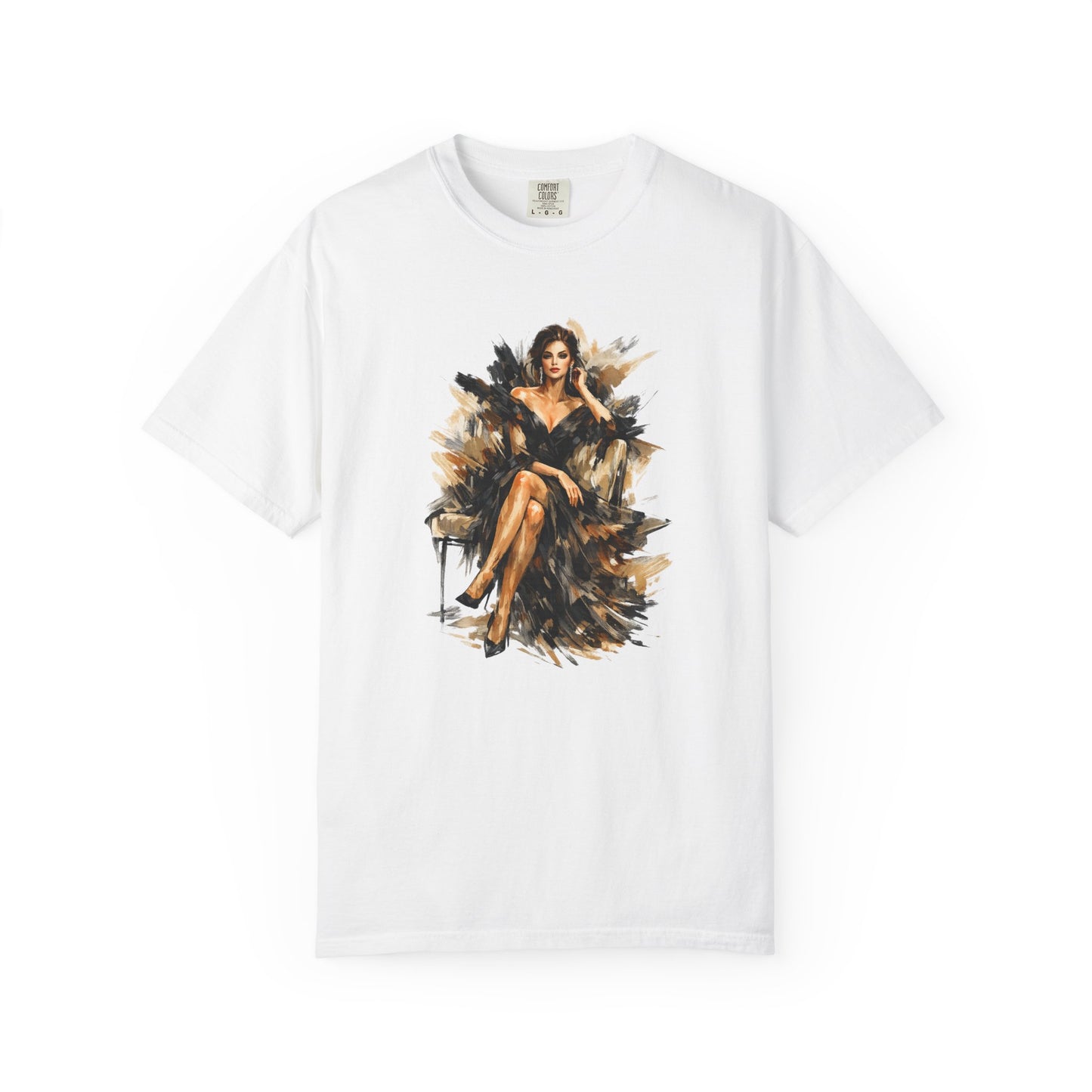 Fashion female icon in Black Art T-Shirt — Elegant Fashion Portrait Tee