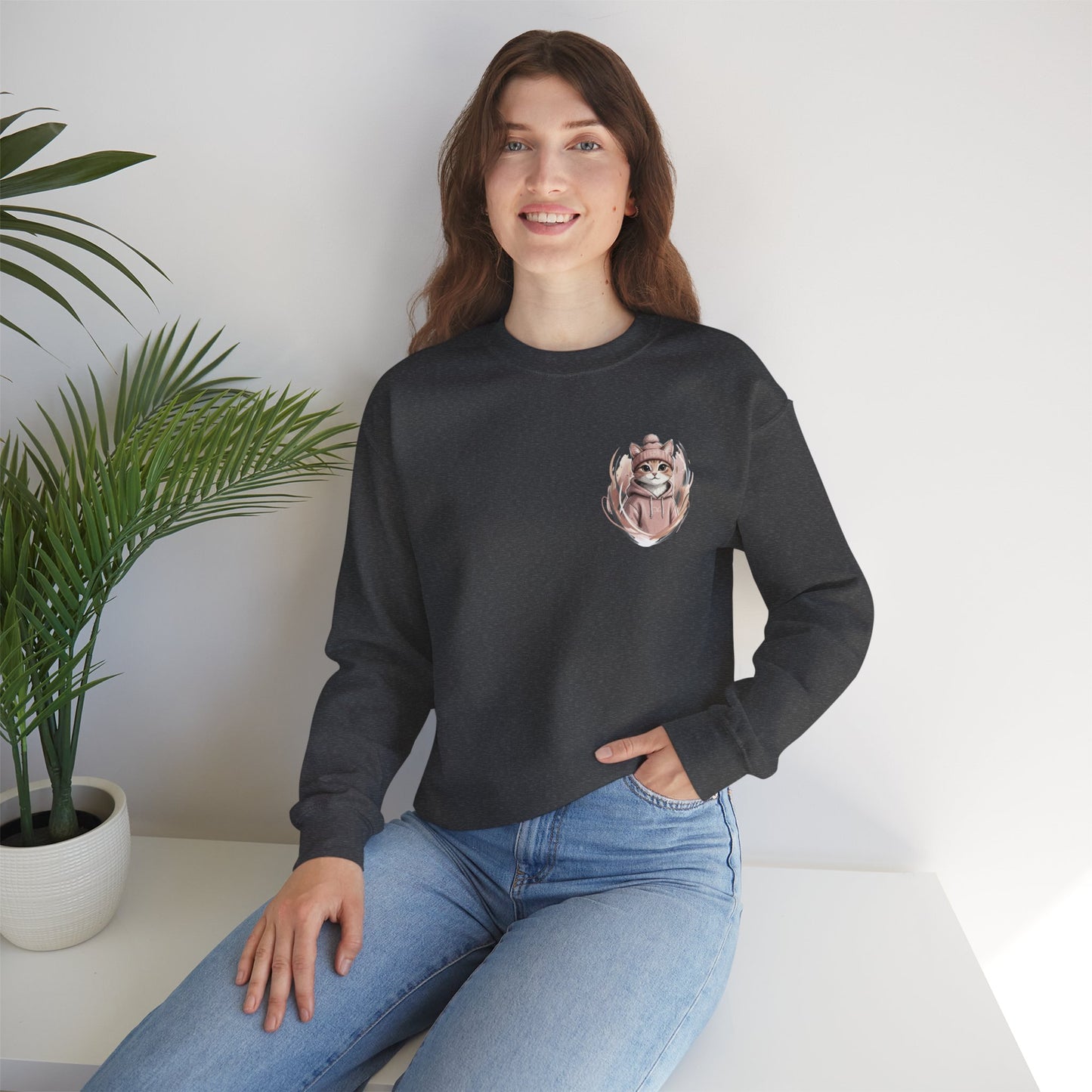 Cat Stays Warm Sweatshirt — Cozy Cat Lover Crewneck