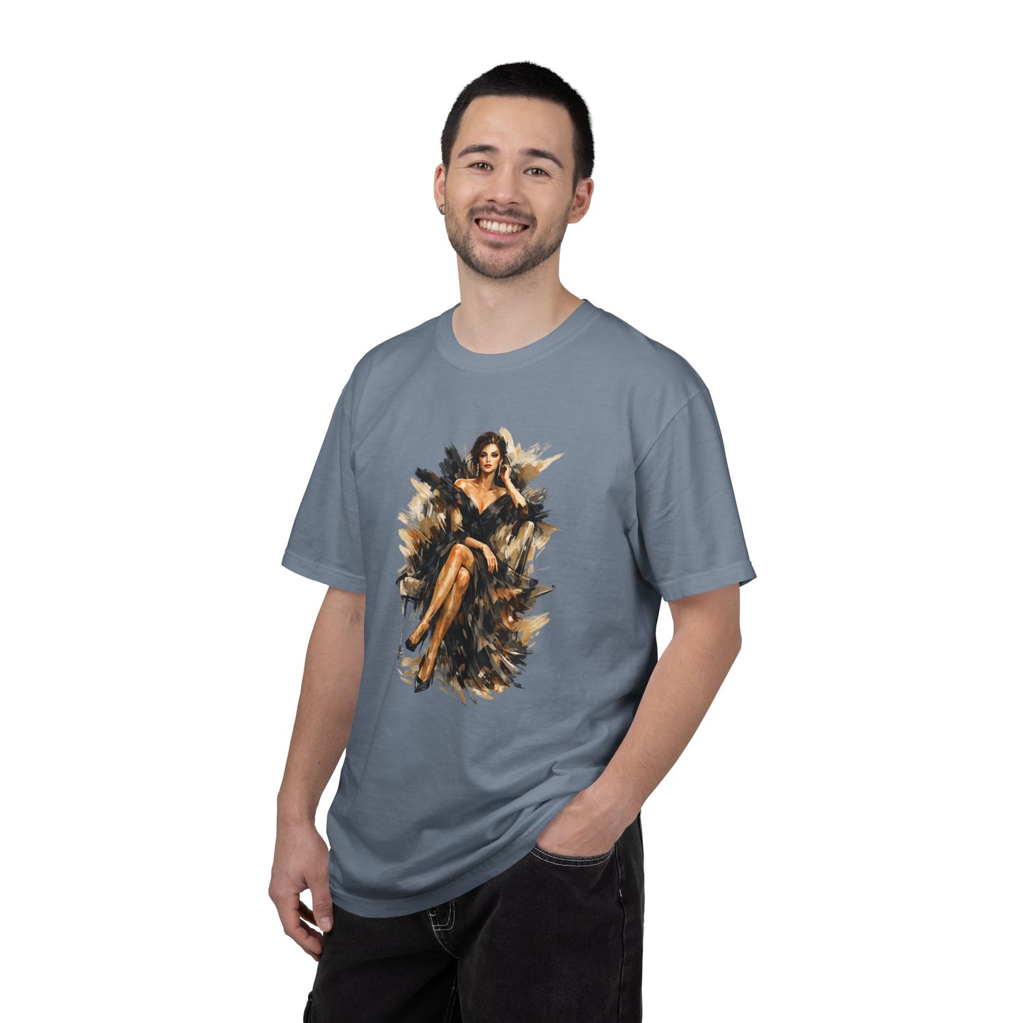 Fashion female icon in Black Art T-Shirt — Elegant Fashion Portrait Tee