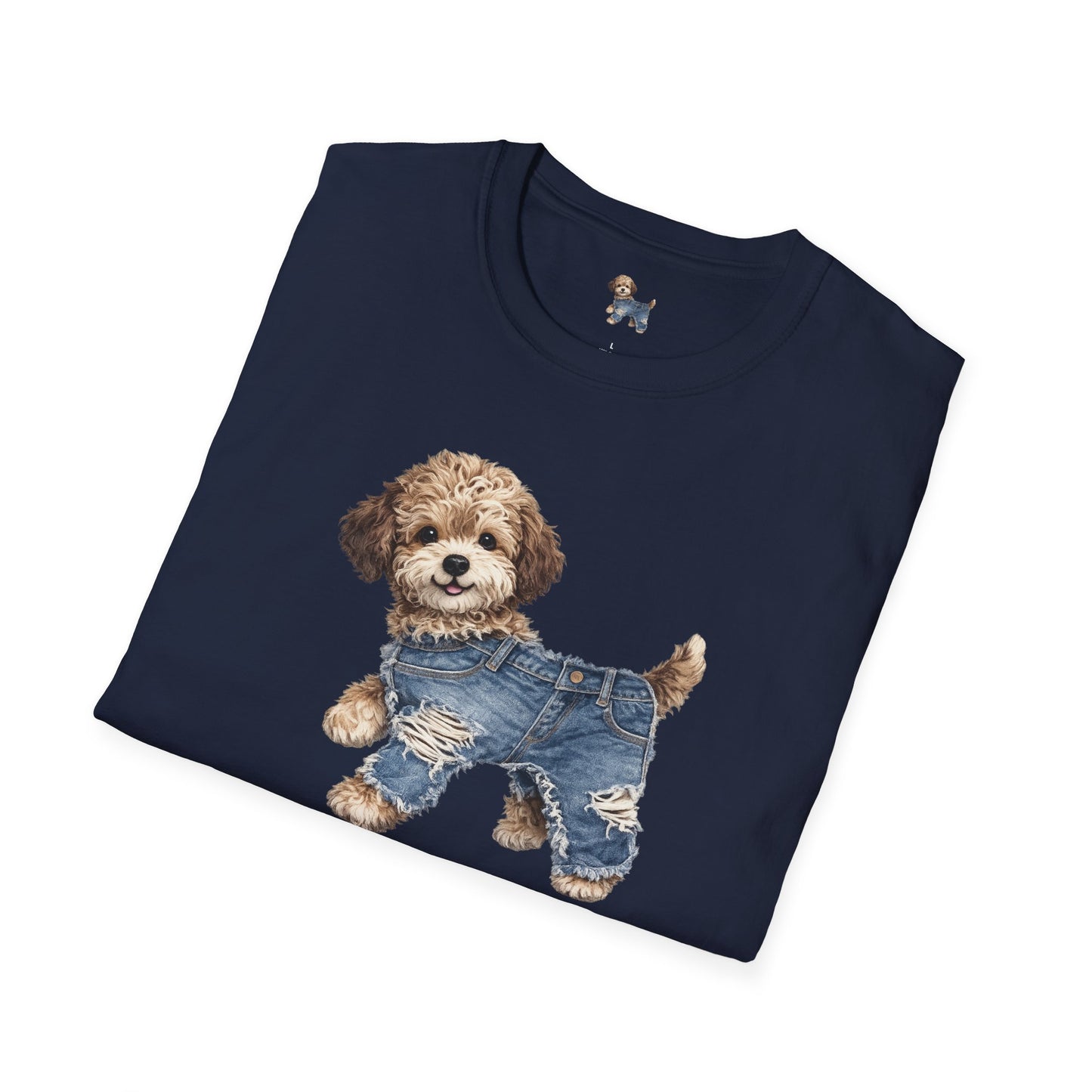 Cute Puppy in Denim T-Shirt — Adorable Dog Graphic Tee