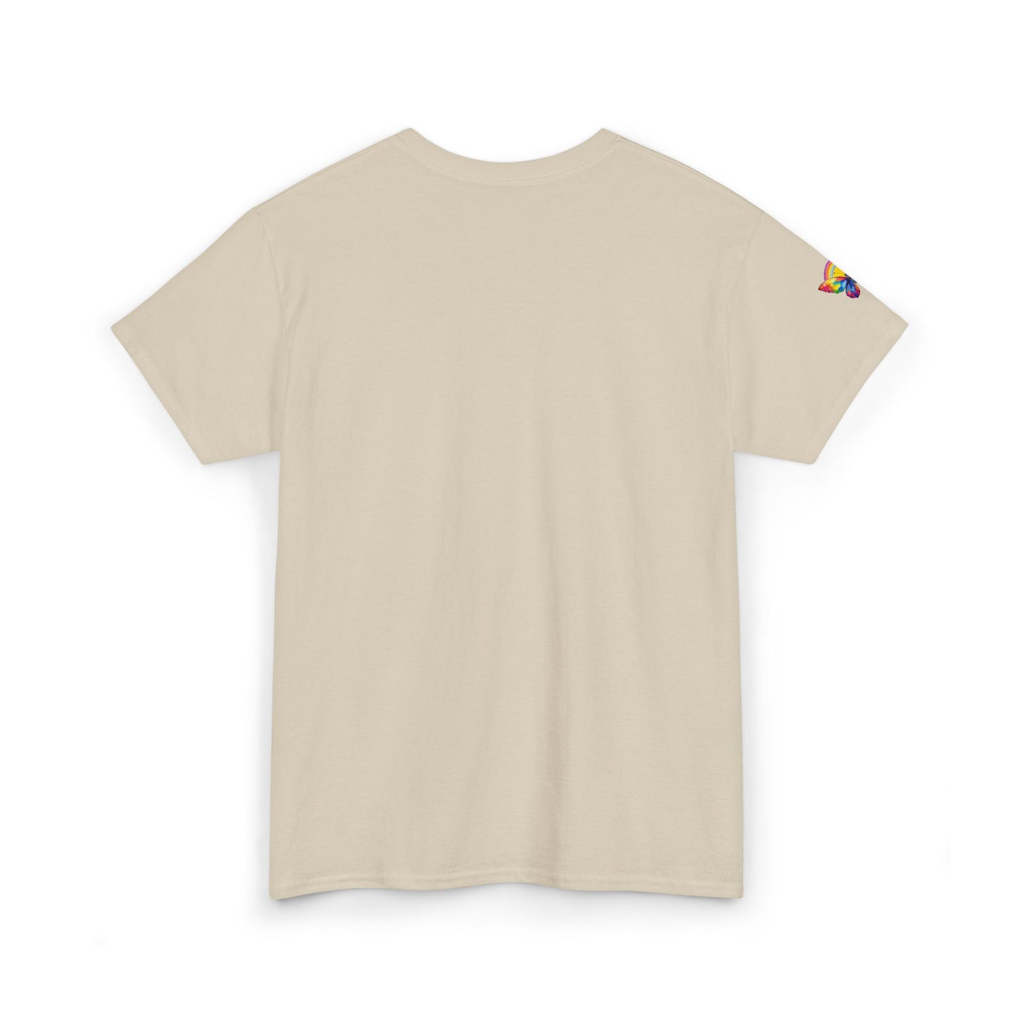 Butterfly Rainbow Tee — Small Chest & Sleeve Colorful Butterfly Graphic T-Shirt