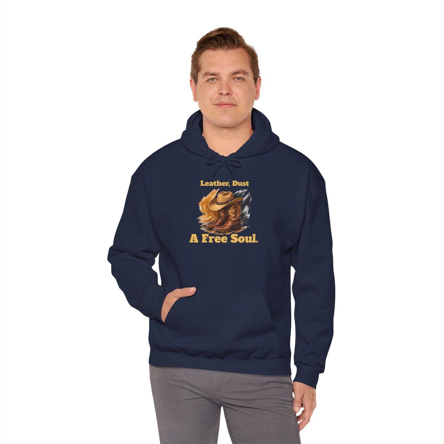 'Leather, Dust, A Free Soul' Hoodie — Vintage Boho Leather-Look Sweatshirt