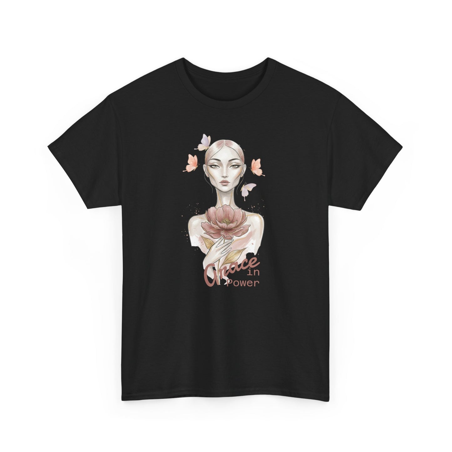 Grace in Power Tee — Feminine Portrait Floral Graphic T‑Shirt