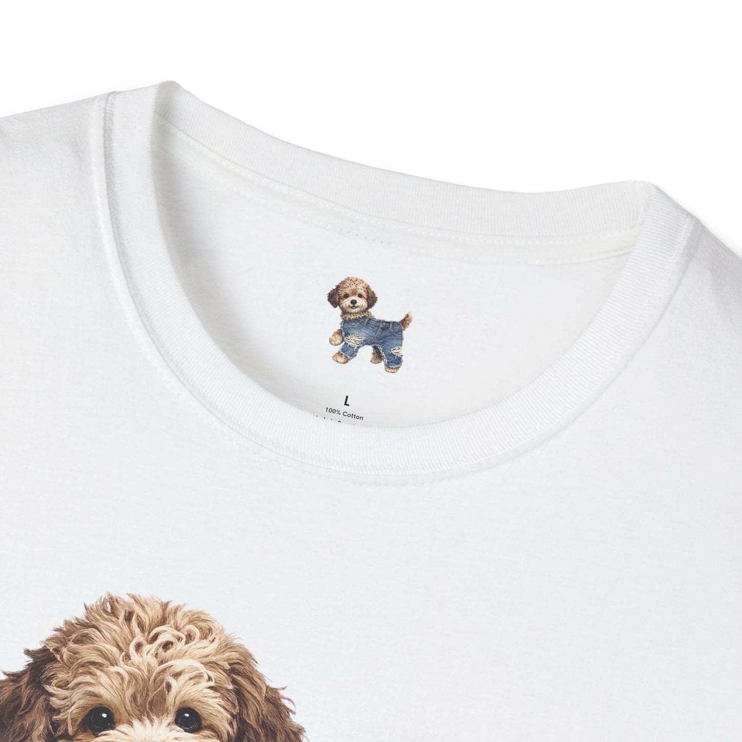 Cute Puppy in Denim T-Shirt — Adorable Dog Graphic Tee
