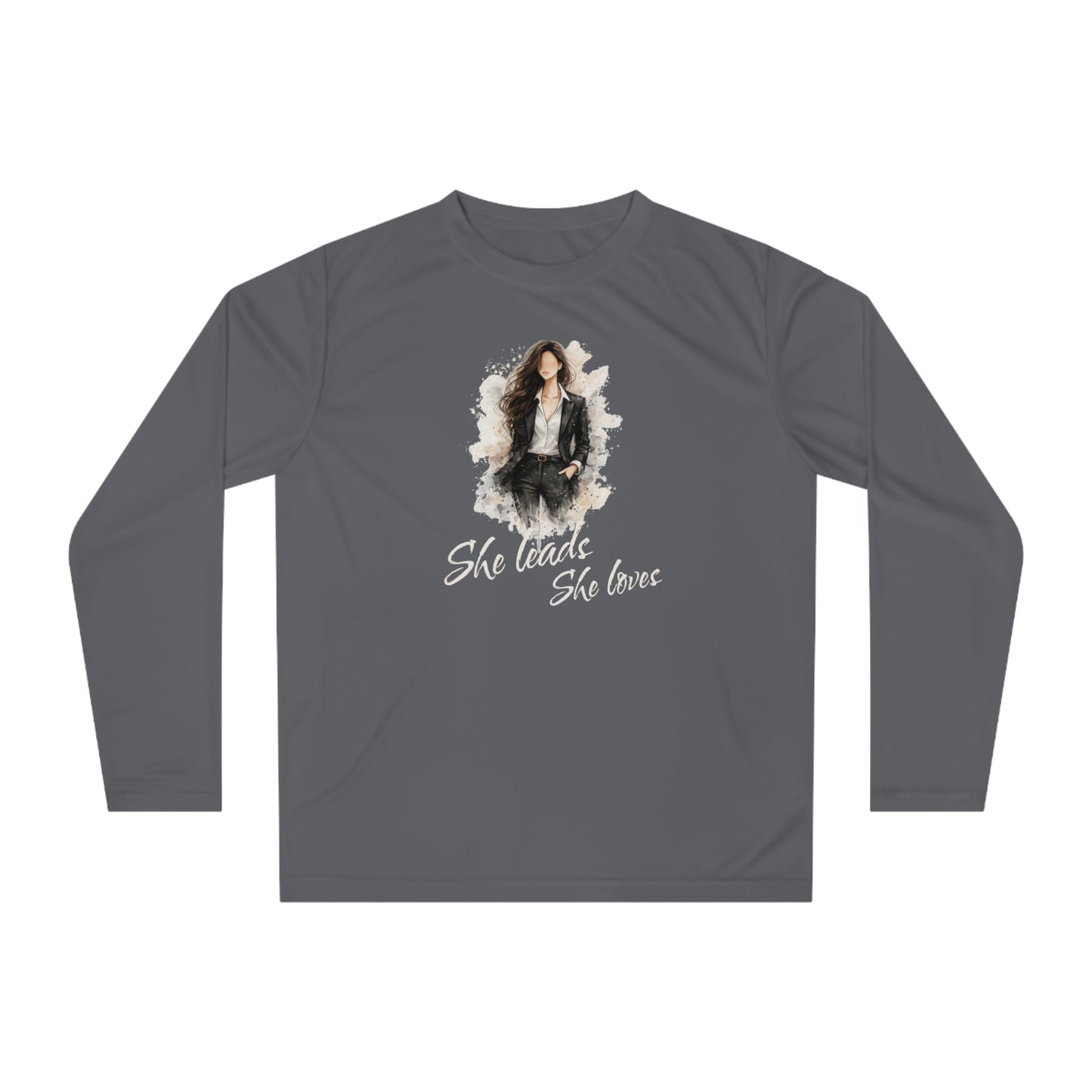 She leads, she loves Long Sleeve Shirt — Stylish Portrait Graphic