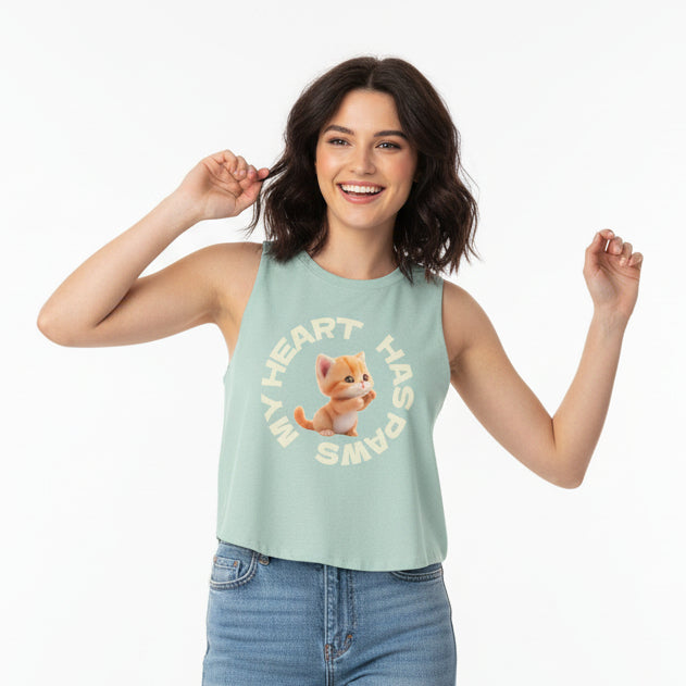 Cat Lovers Crop Top — "My Heart Has Paws" Cute Kitten Graphic