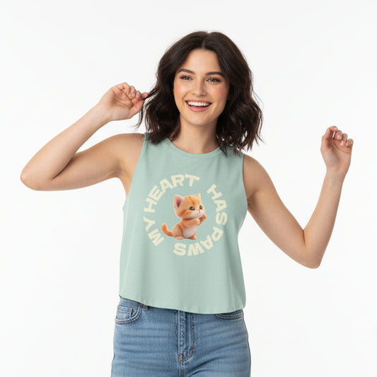 Cat Lovers Crop Top — "My Heart Has Paws" Cute Kitten Graphic