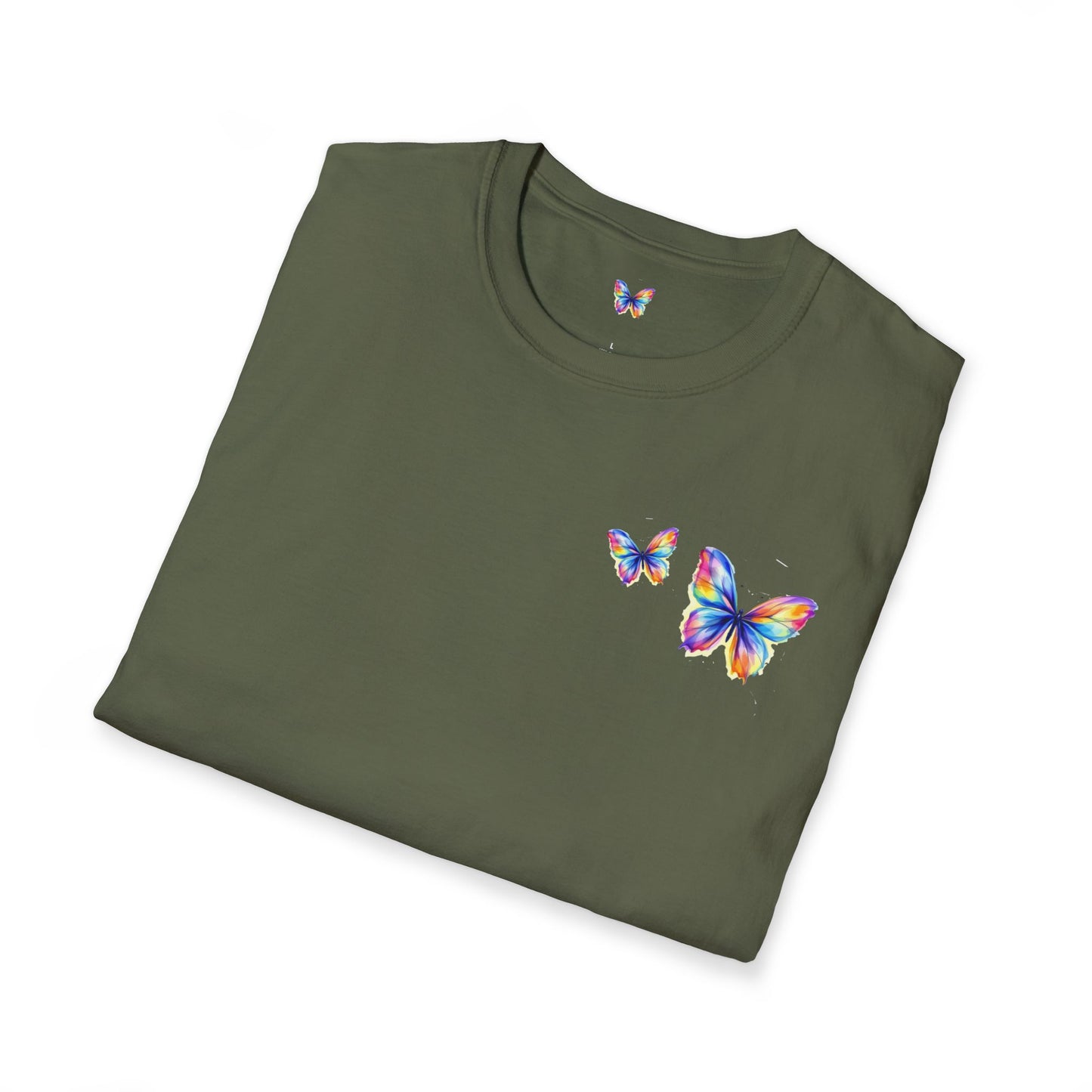 Butterfly Chest Print T-Shirt — Colorful Watercolor Butterflies Tee