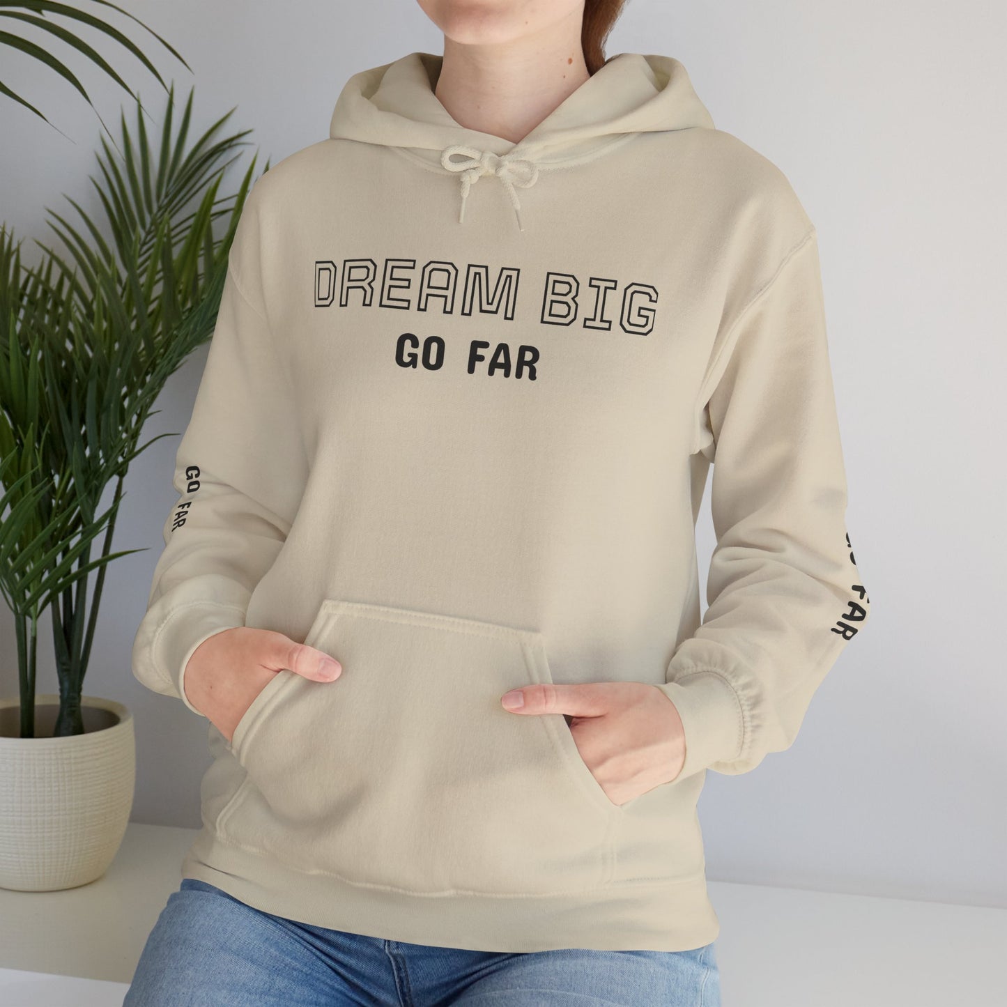 Dream Big Hoodie — Inspirational Watercolor Text Hooded Sweatshirt