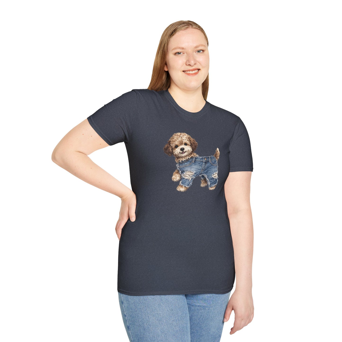 Cute Puppy in Denim T-Shirt — Adorable Dog Graphic Tee