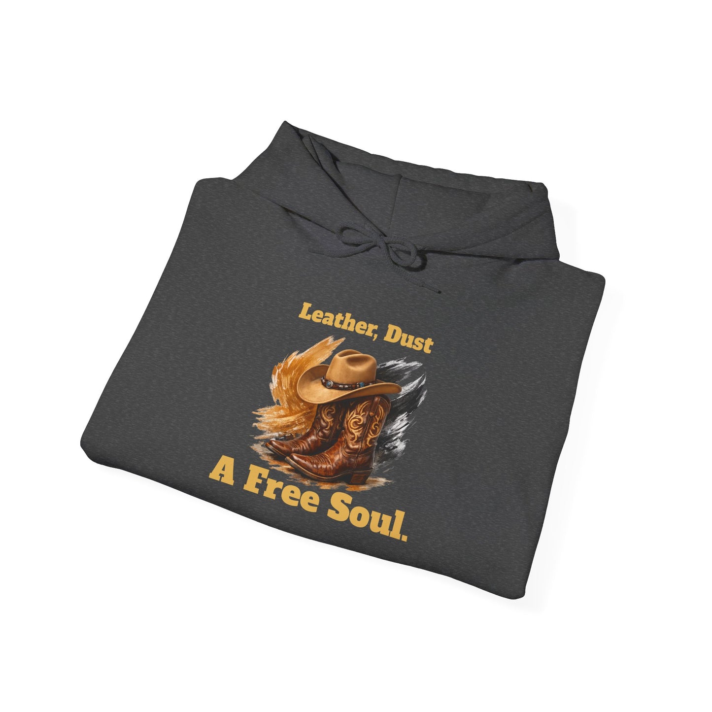 'Leather, Dust, A Free Soul' Hoodie — Vintage Boho Leather-Look Sweatshirt