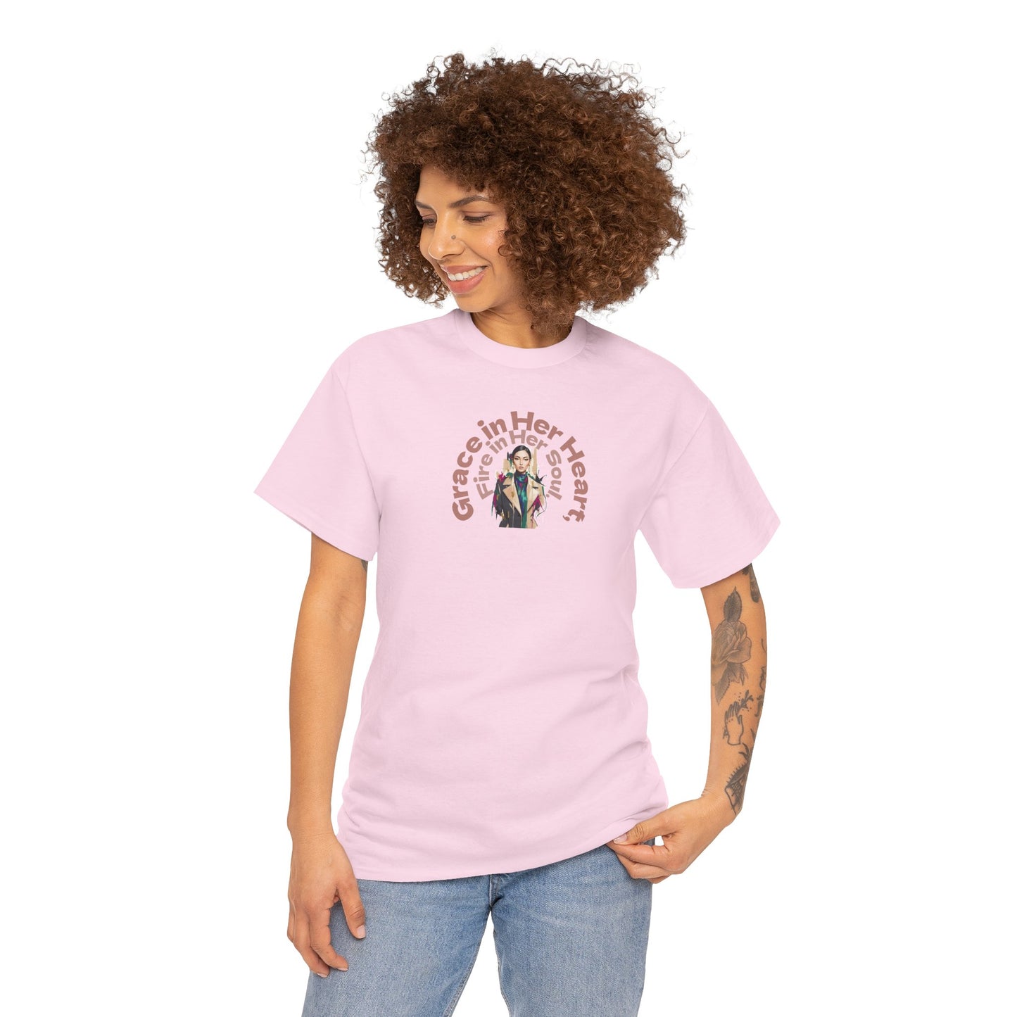Grace in Her Heart, Fire in Her Soul T-Shirt — Inspirational Women's Graphic Tee