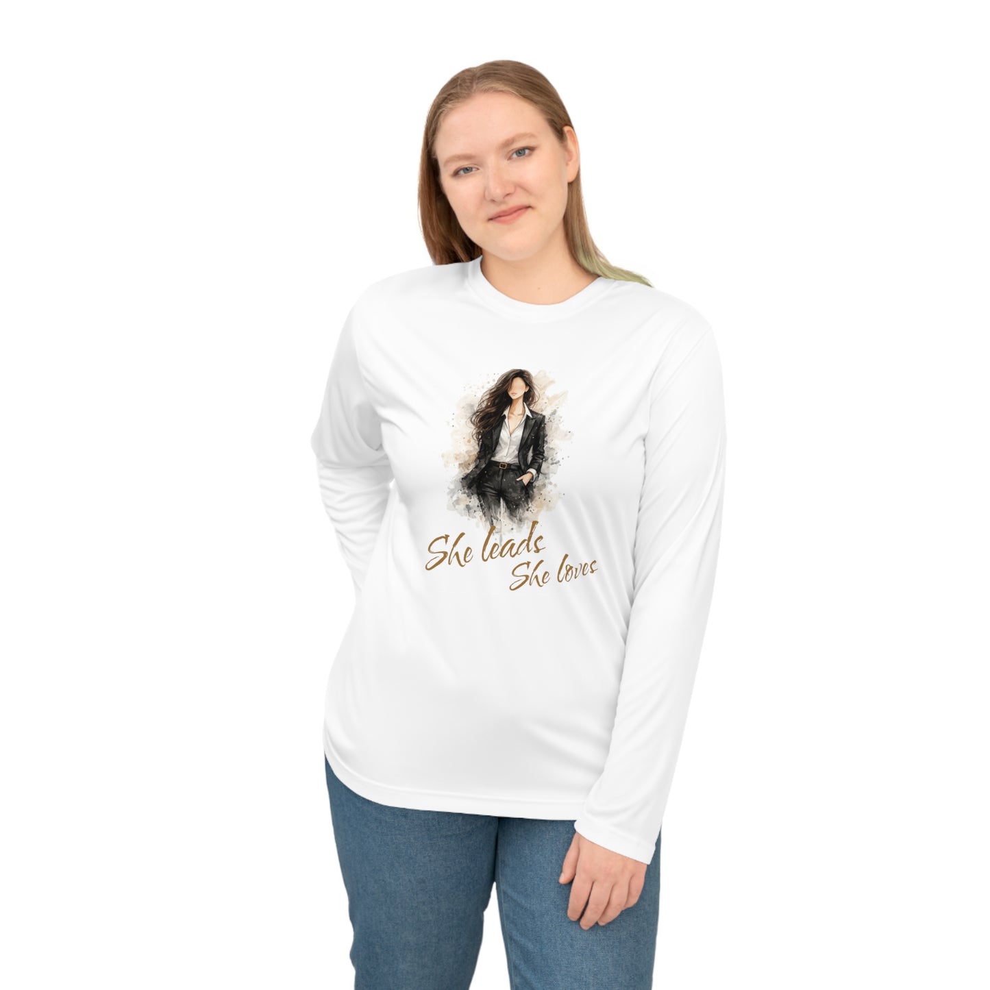 She leads, she loves Long Sleeve Shirt — Stylish Portrait Graphic