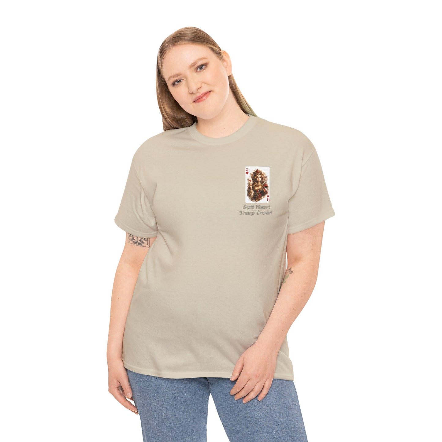 Soft Heart, Sharp Crown White Tee with Small Brown Bear Chest Patch Graphic