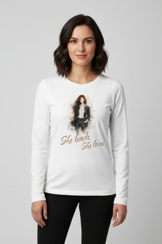 She leads, she loves Long Sleeve Shirt — Stylish Portrait Graphic