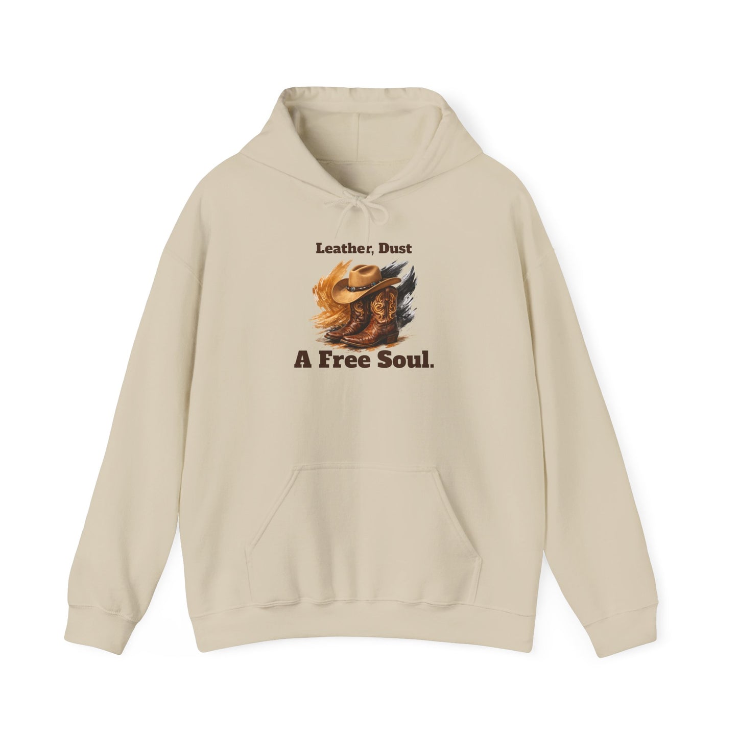 'Leather, Dust, A Free Soul' Hoodie — Vintage Boho Leather-Look Sweatshirt