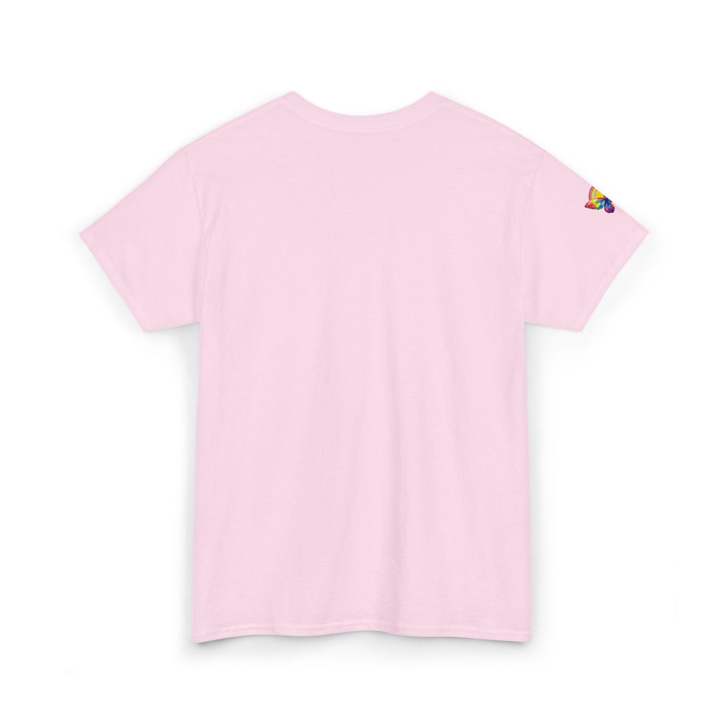 Butterfly Rainbow Tee — Small Chest & Sleeve Colorful Butterfly Graphic T-Shirt