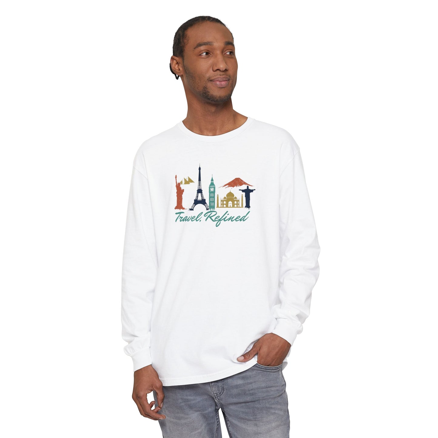 Travel Refined Long Sleeve T-Shirt — World Landmarks Graphic