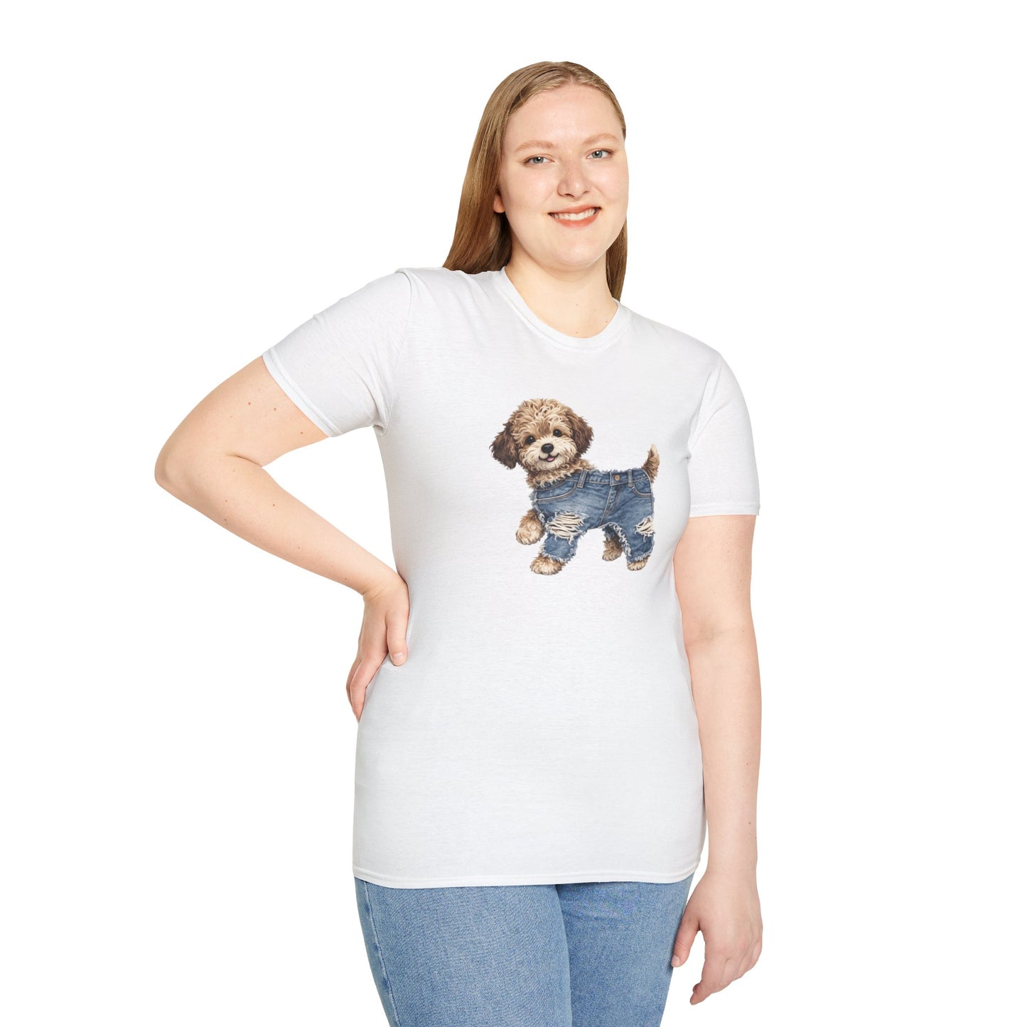 Cute Puppy in Denim T-Shirt — Adorable Dog Graphic Tee
