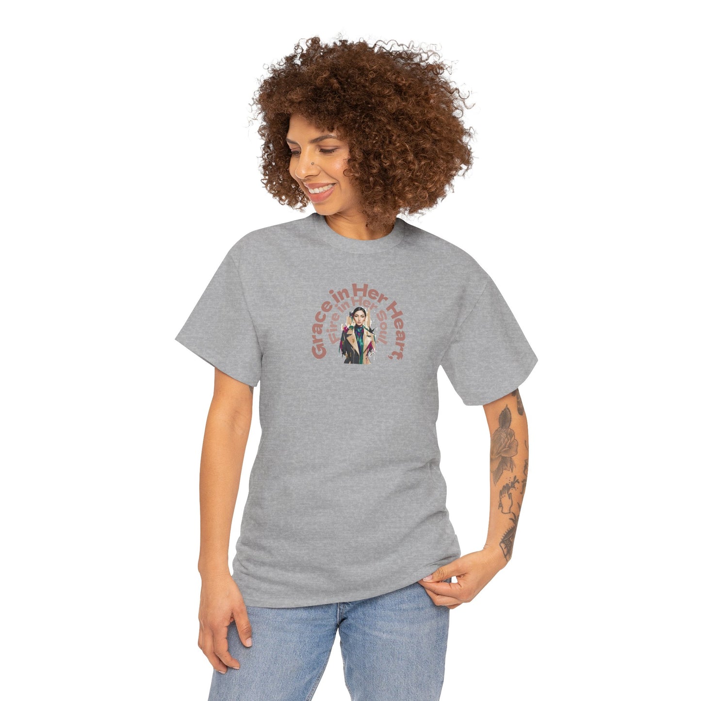 Grace in Her Heart, Fire in Her Soul T-Shirt — Inspirational Women's Graphic Tee