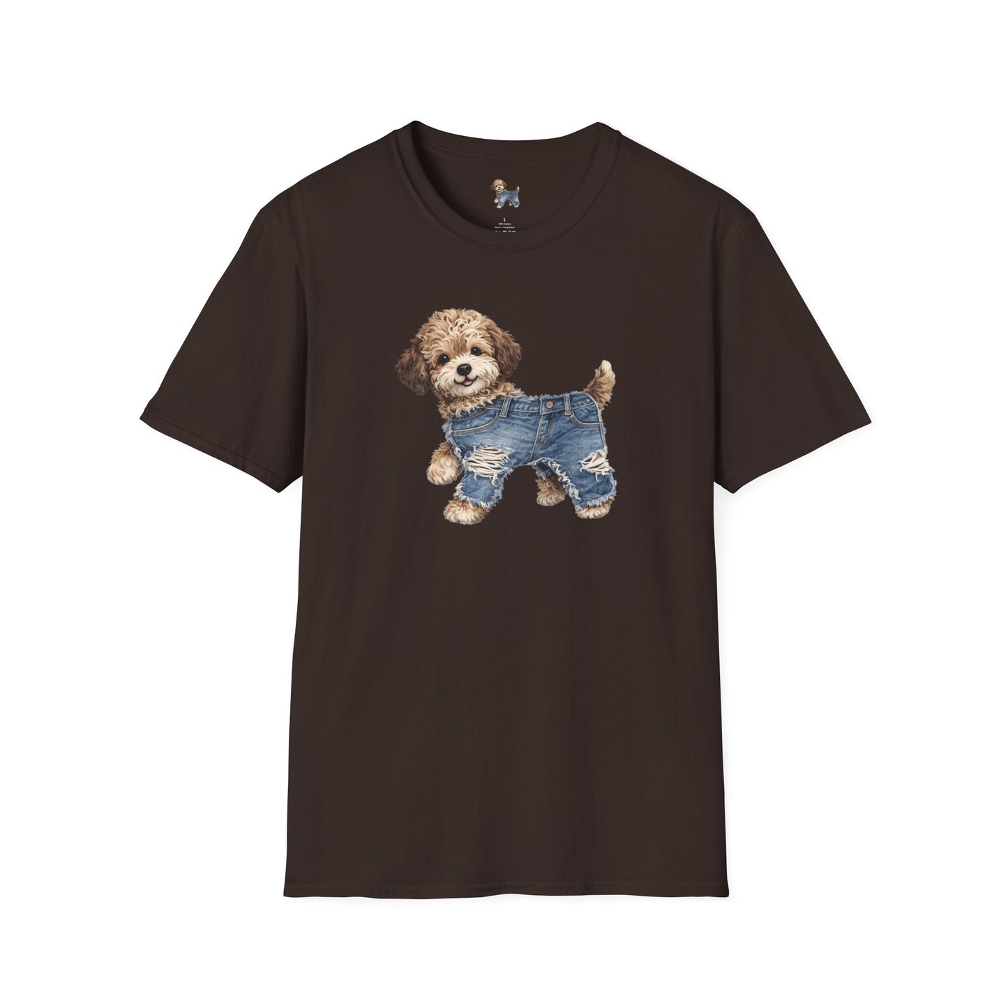 Cute Puppy in Denim T-Shirt — Adorable Dog Graphic Tee