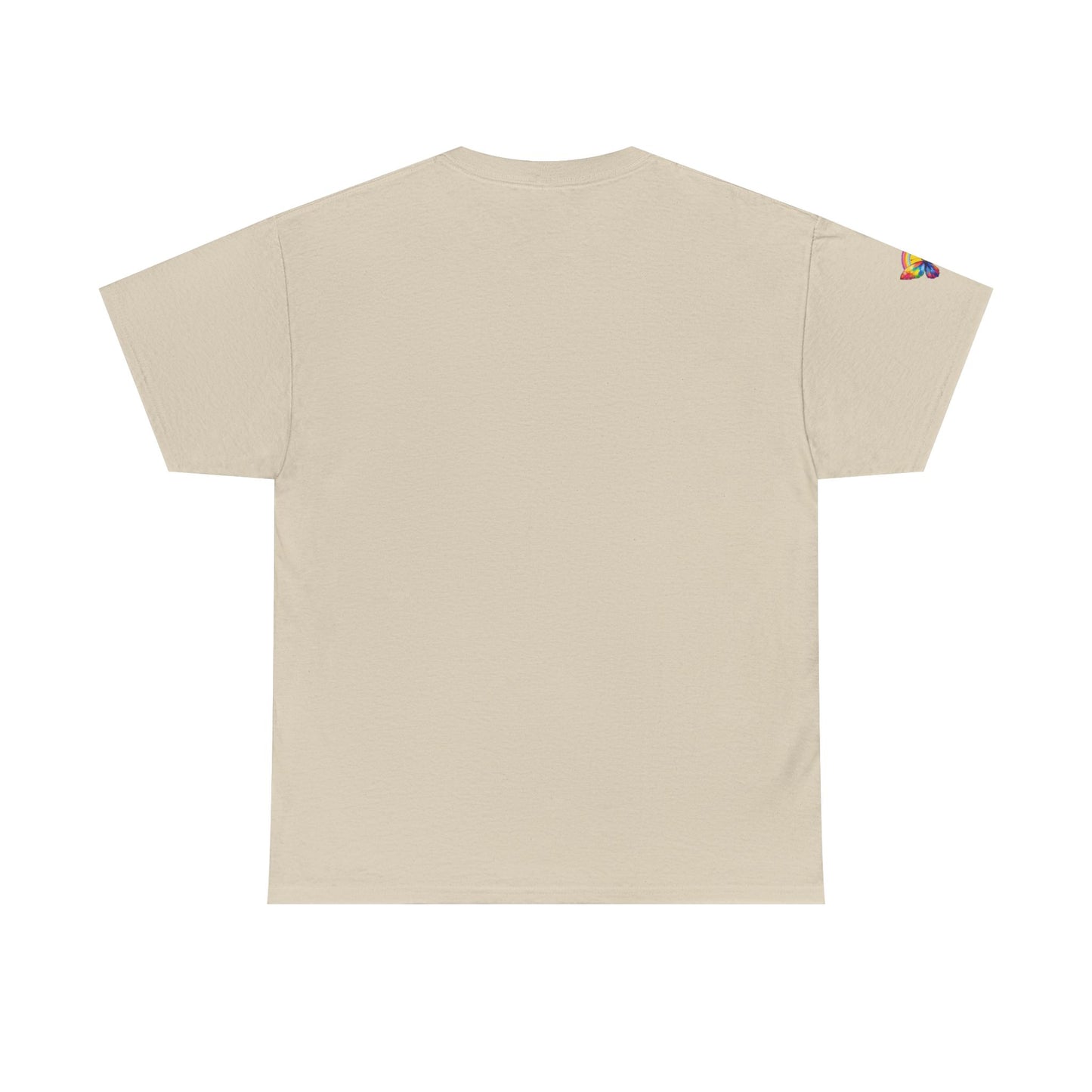 Butterfly Rainbow Tee — Small Chest & Sleeve Colorful Butterfly Graphic T-Shirt