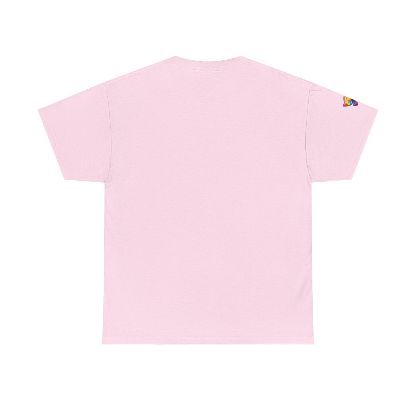 Butterfly Rainbow Tee — Small Chest & Sleeve Colorful Butterfly Graphic T-Shirt