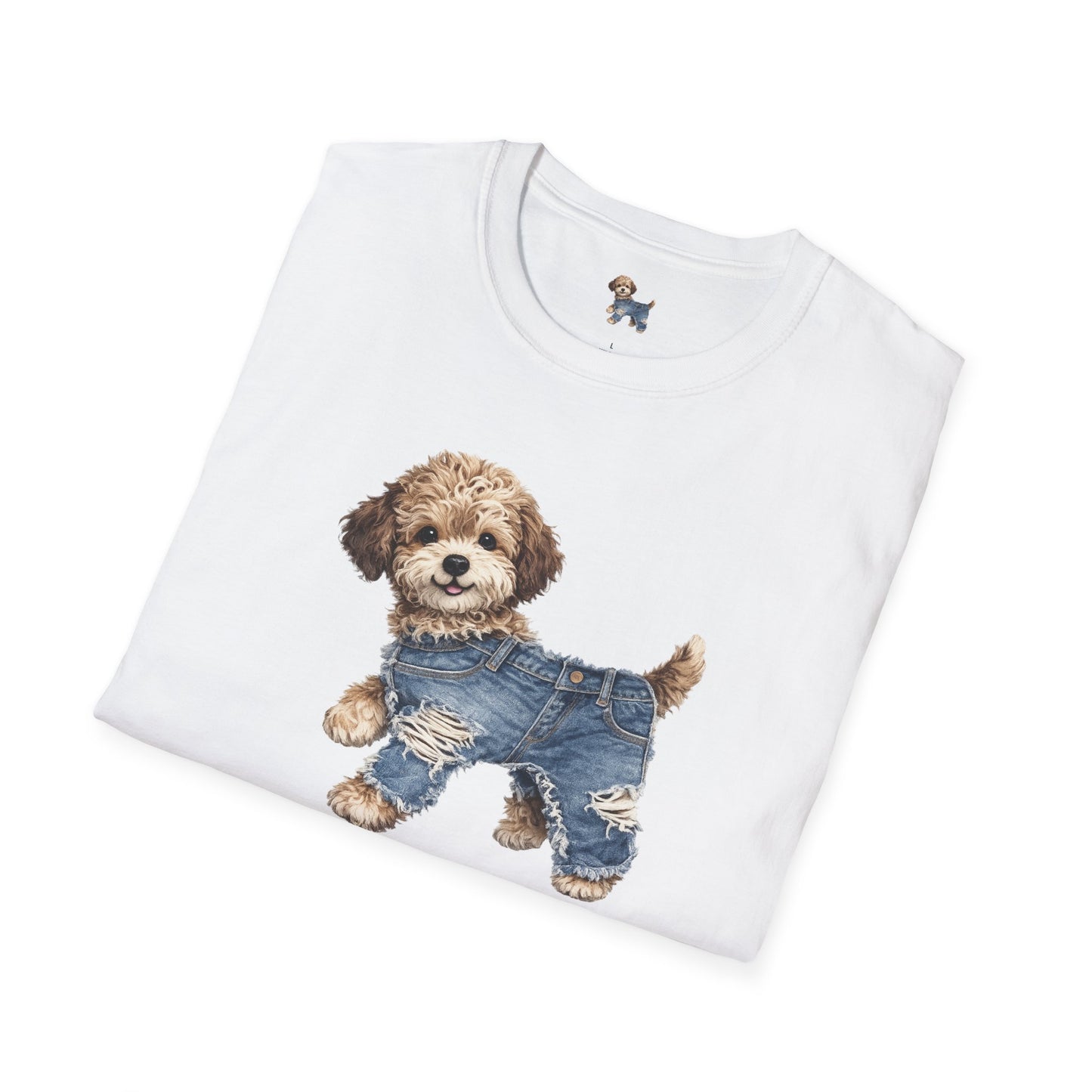 Cute Puppy in Denim T-Shirt — Adorable Dog Graphic Tee