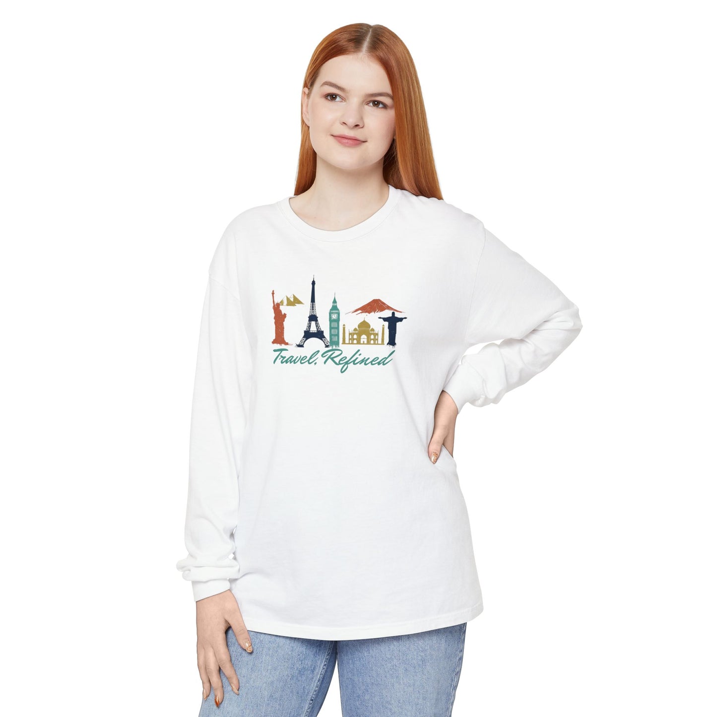 Travel Refined Long Sleeve T-Shirt — World Landmarks Graphic