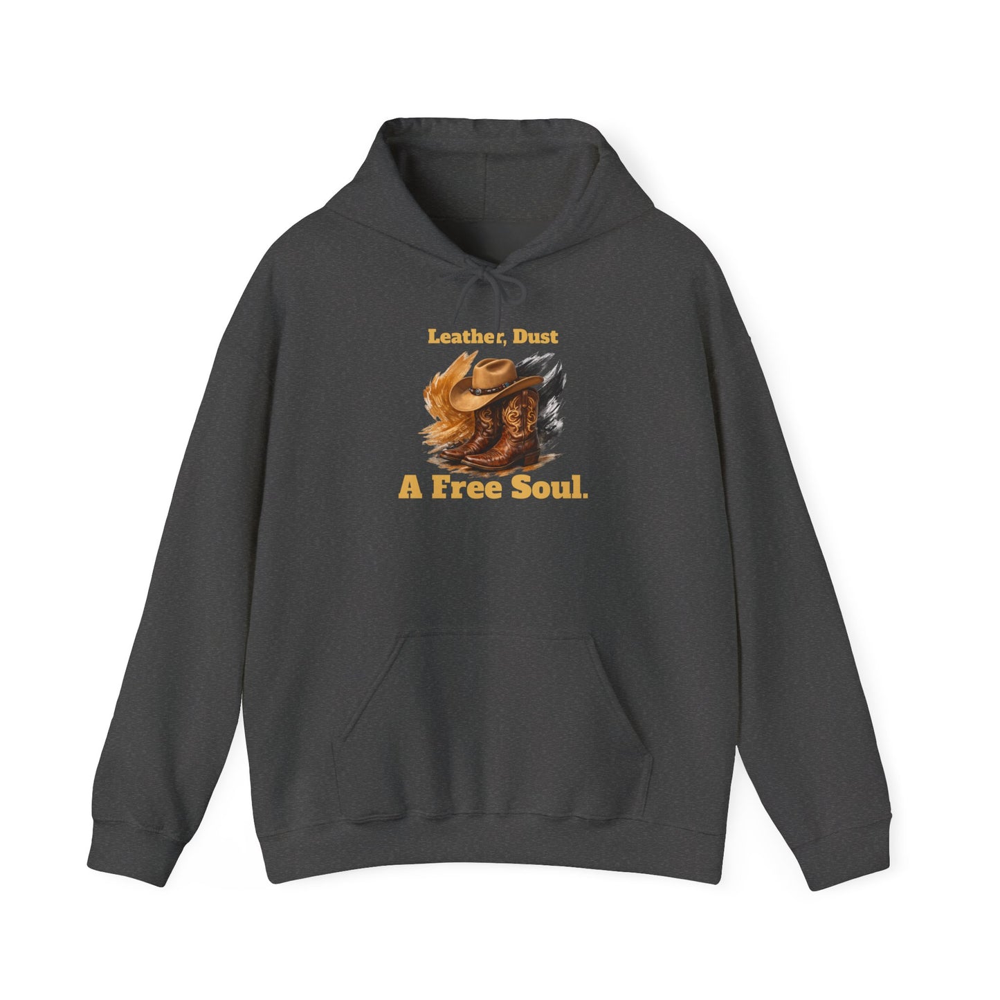 'Leather, Dust, A Free Soul' Hoodie — Vintage Boho Leather-Look Sweatshirt