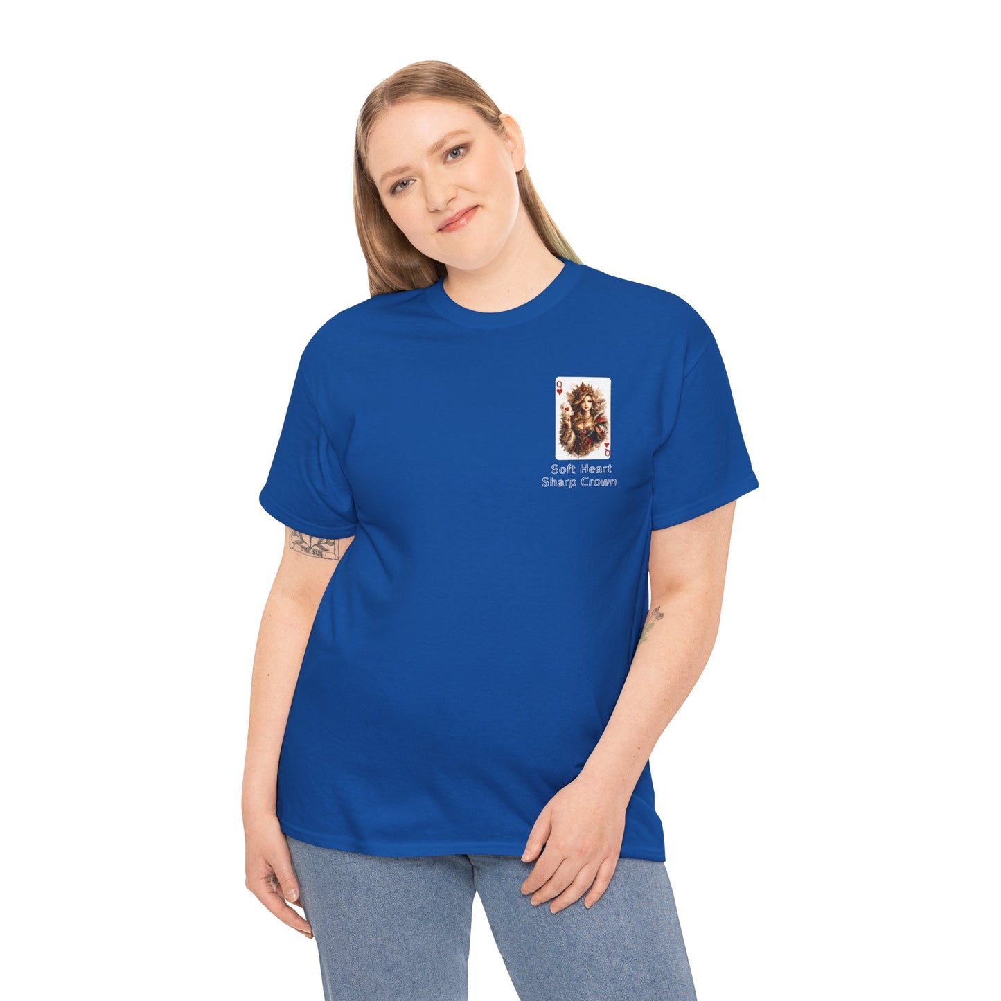 Soft Heart, Sharp Crown White Tee with Small Brown Bear Chest Patch Graphic