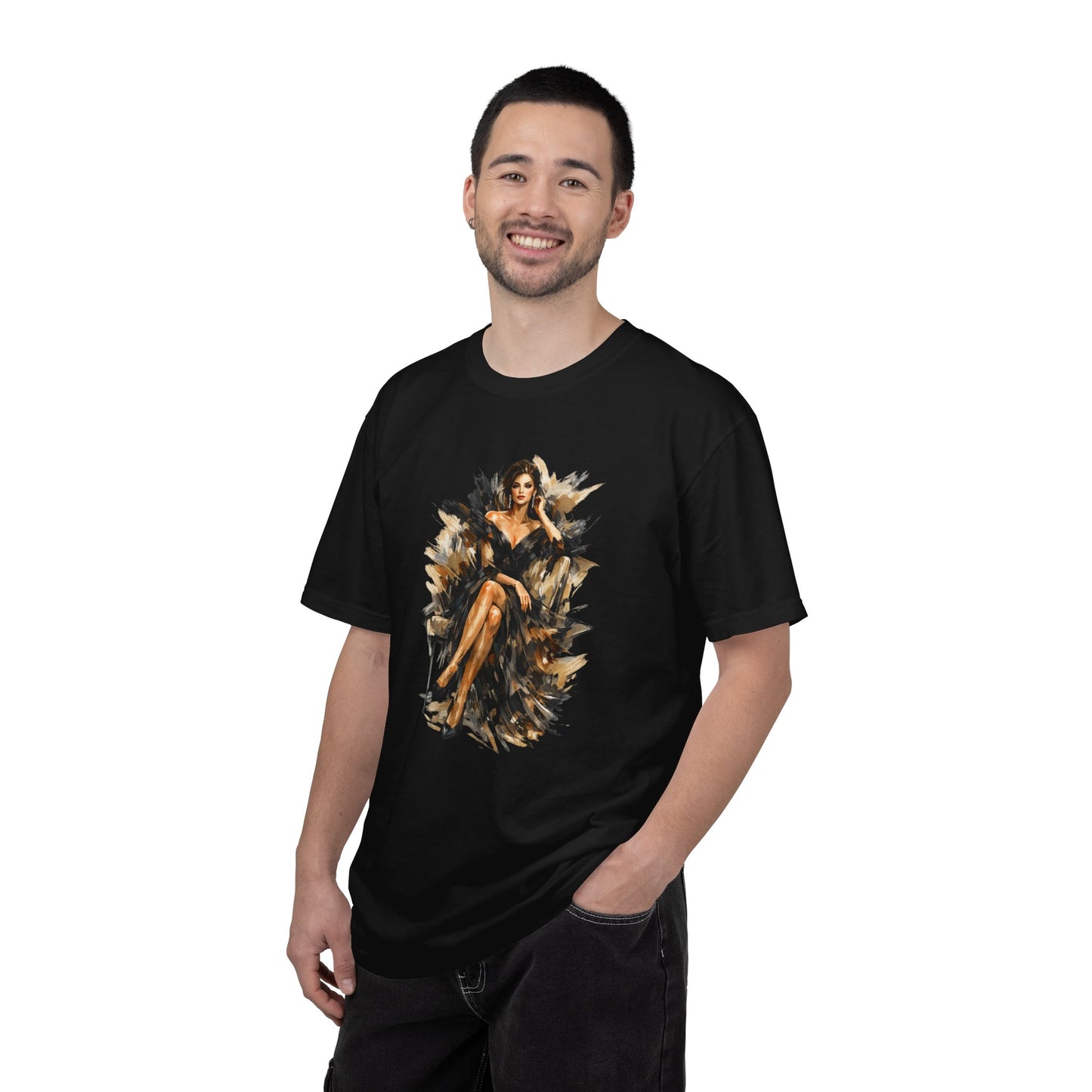 Fashion female icon in Black Art T-Shirt — Elegant Fashion Portrait Tee