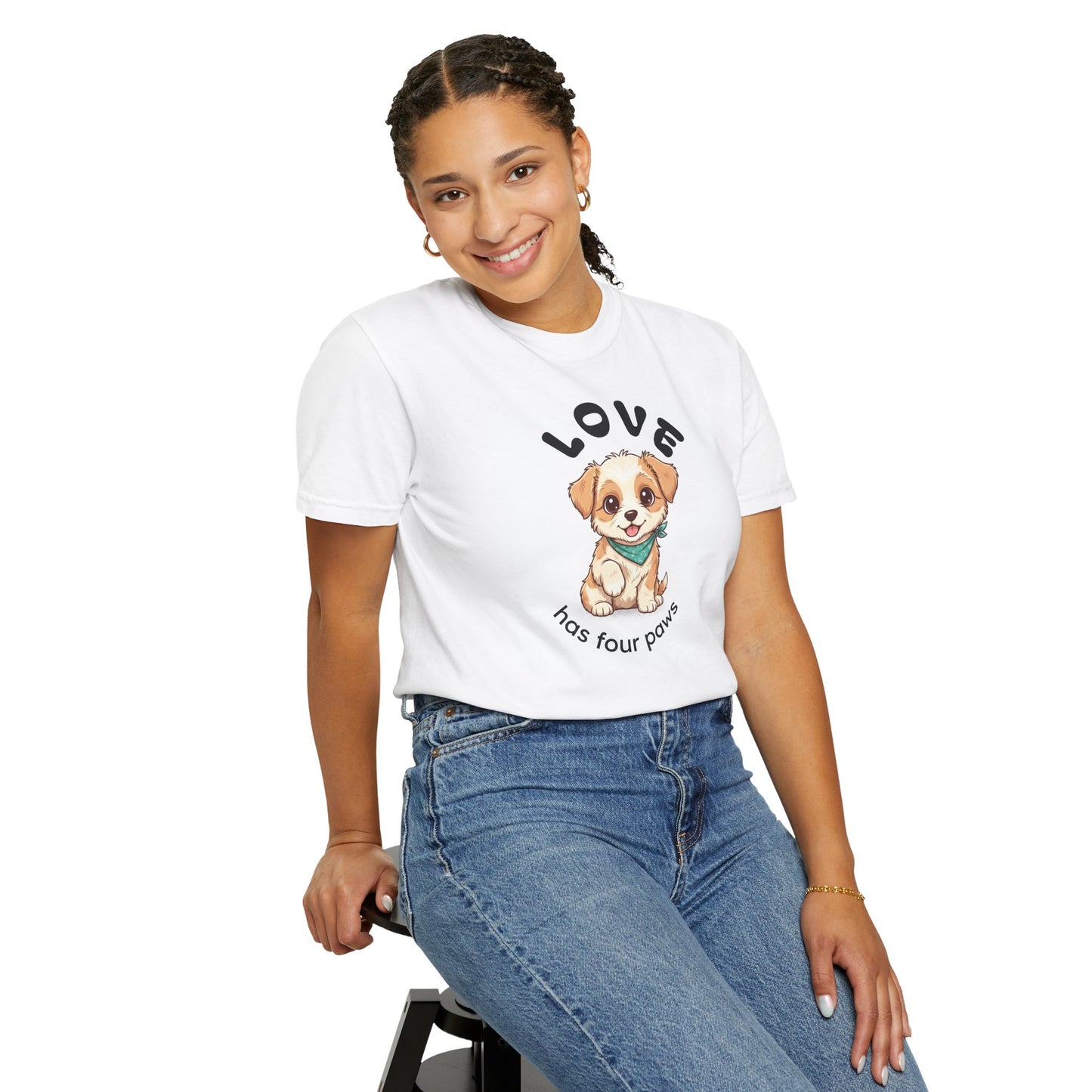 Love Has Four Paws Cute Puppy Illustration T-shirt | Dog Lover Tee