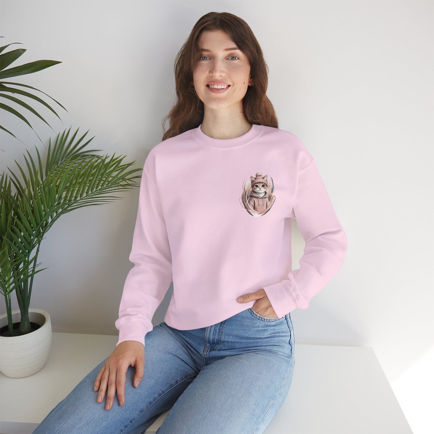 Cat Stays Warm Sweatshirt — Cozy Cat Lover Crewneck