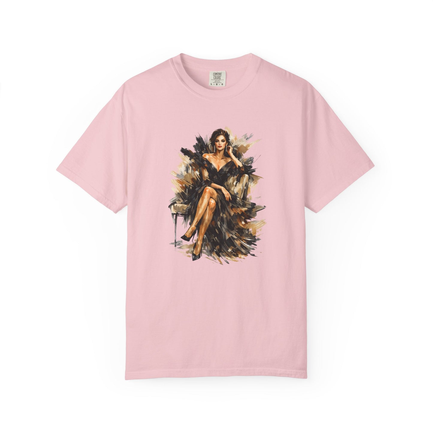 Fashion female icon in Black Art T-Shirt — Elegant Fashion Portrait Tee