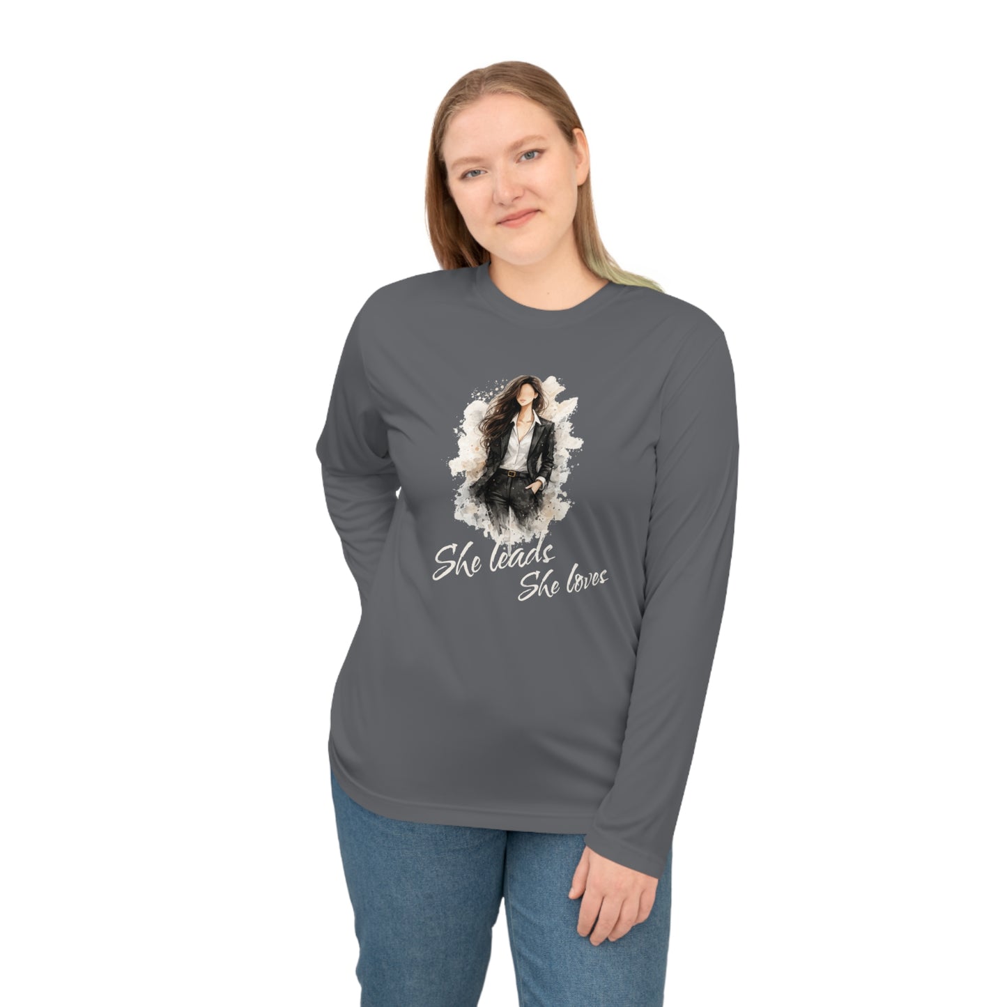 She leads, she loves Long Sleeve Shirt — Stylish Portrait Graphic